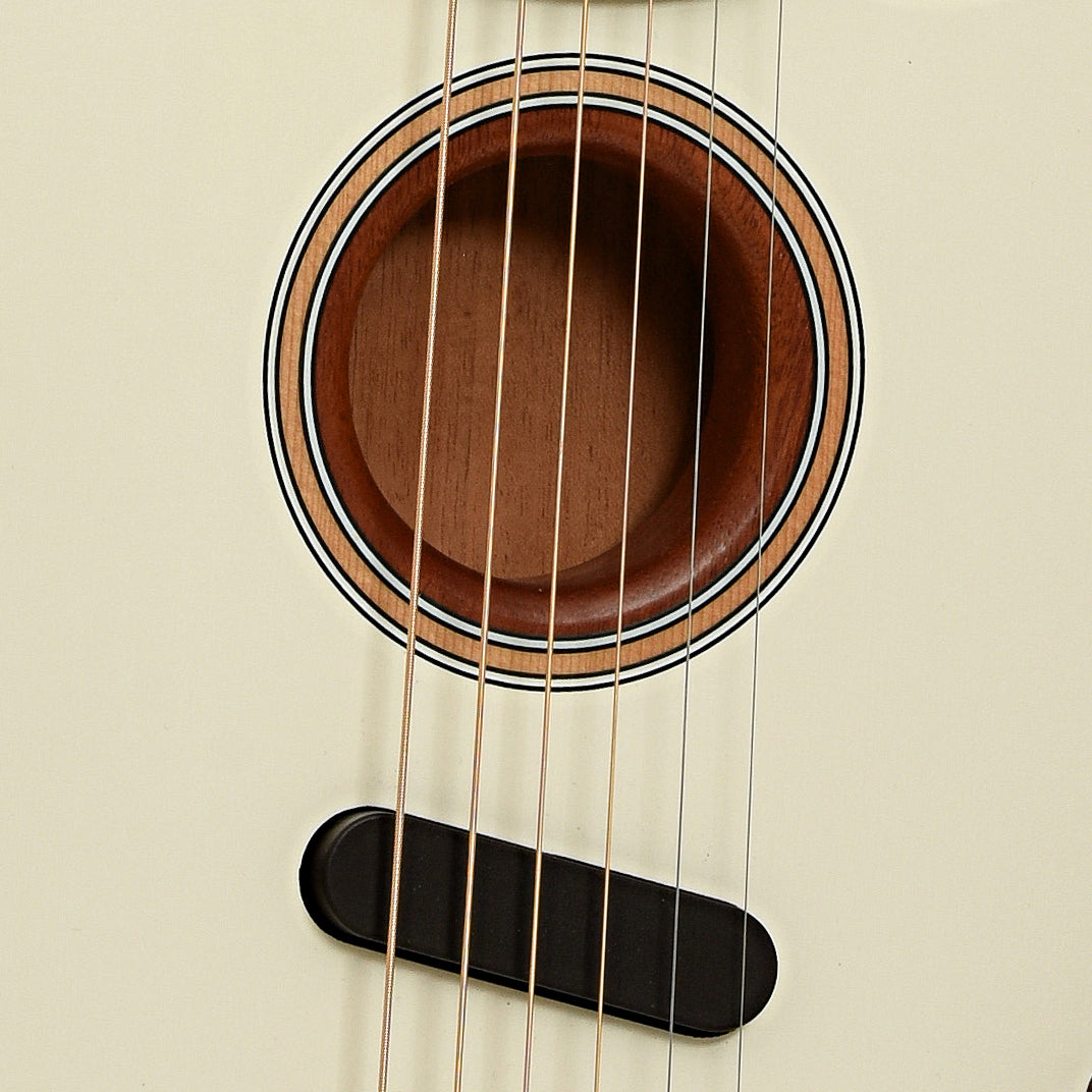 Soundhole and pickup of Fender Acoustasonic Player Telecaster Acoustic Guitar