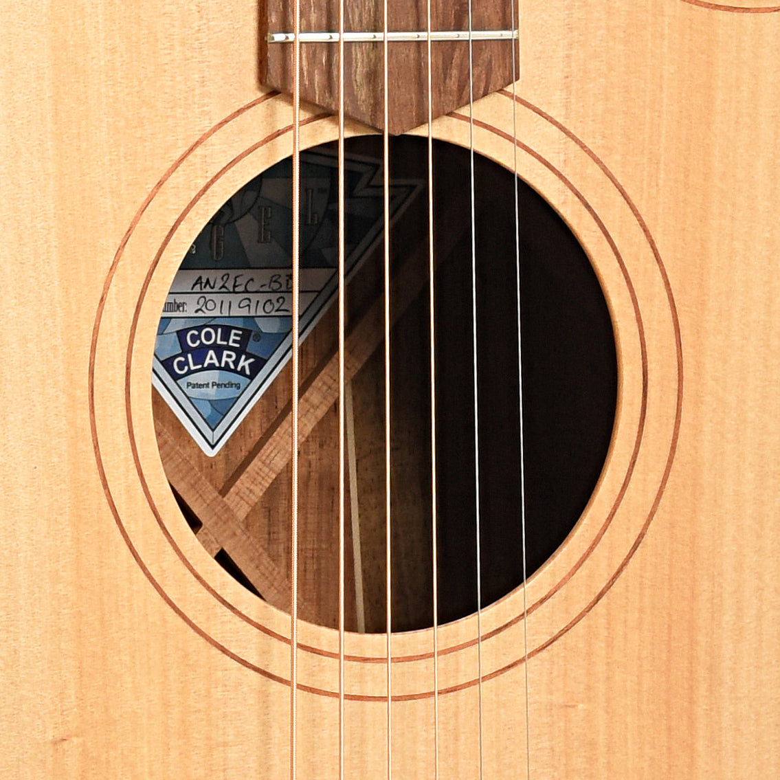 Sound hole of Cole Clark Angel AN2CE-BB Acoustic-Electric