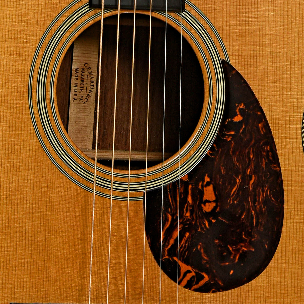 Soundhole of Martin OM-28V Acoustic Guitar