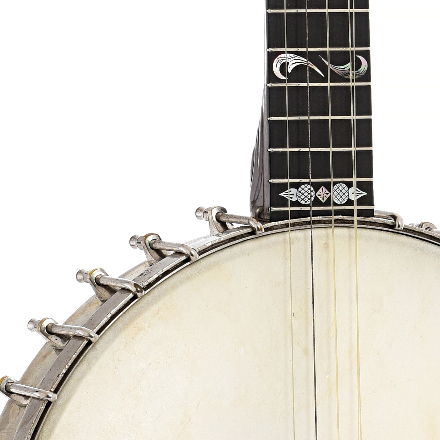 Front body and neck join of A.C. Fairbanks Electric #3 Openback Banjo (c.1892-93)