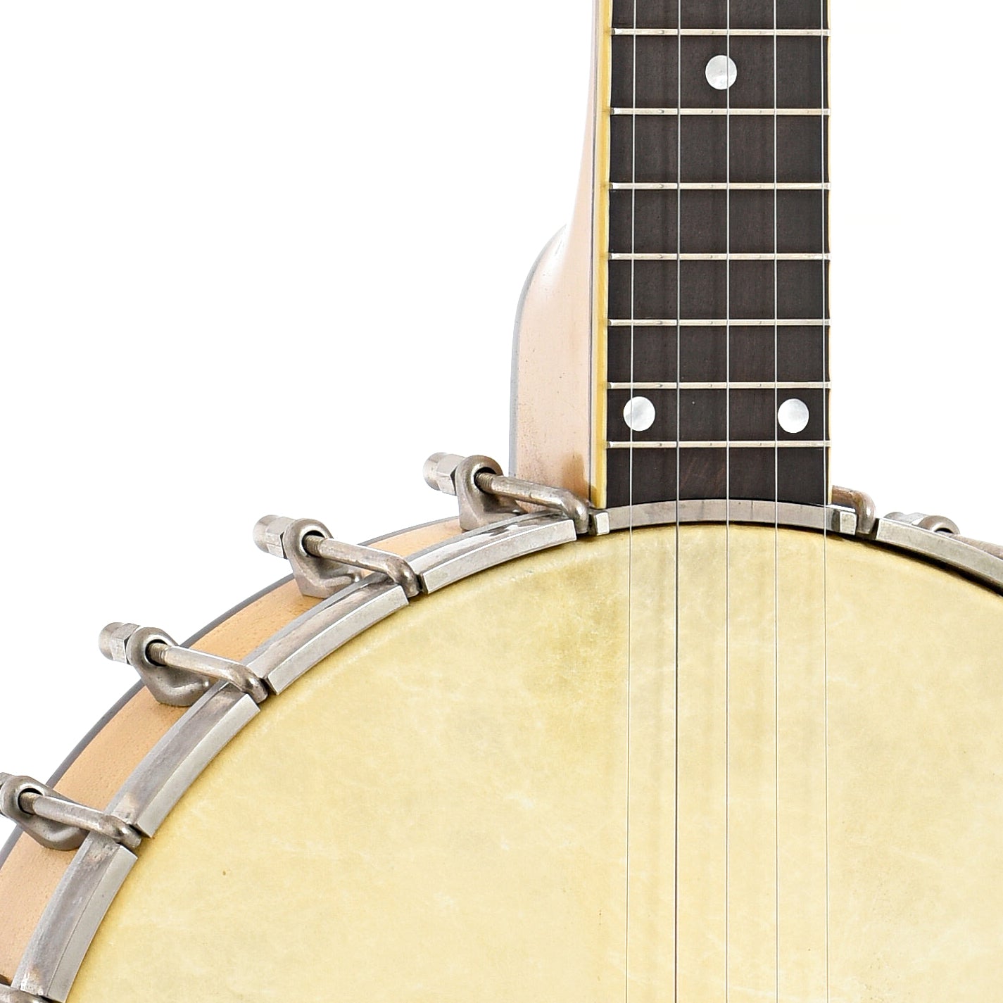 Front neck and body join of Bart Reiter Professional Open Back Banjo (1996)