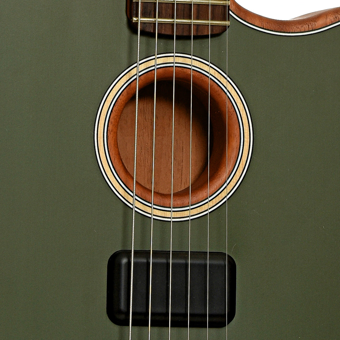 Soundhole and pickup of Fender Acoustasonic Player Jazzmaster Acoustic-Electric Guitar 