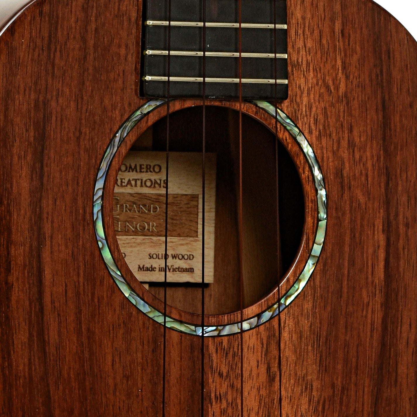 Soundhole of Romero Grand Tenor Koa Ukulele