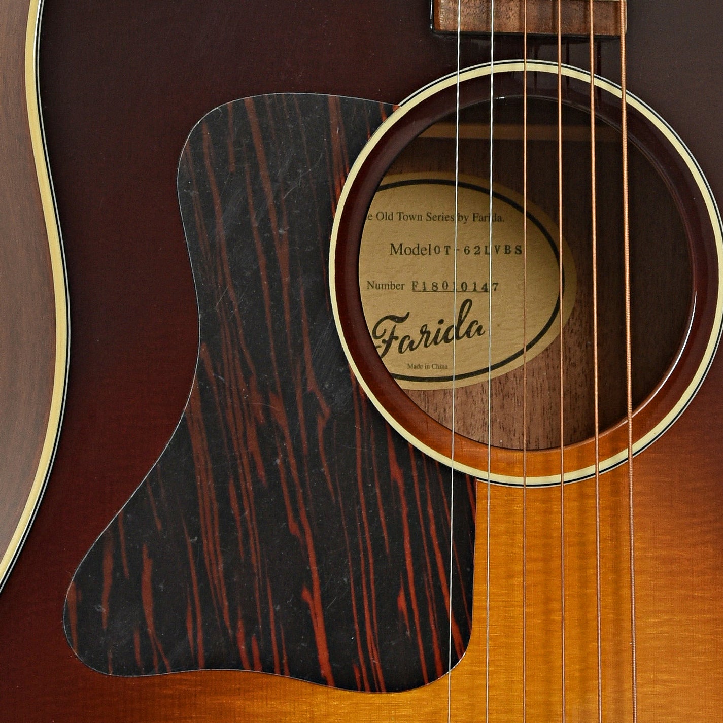 Soundhole of Farida OT-62 LH VBS Acoustic Guitar 