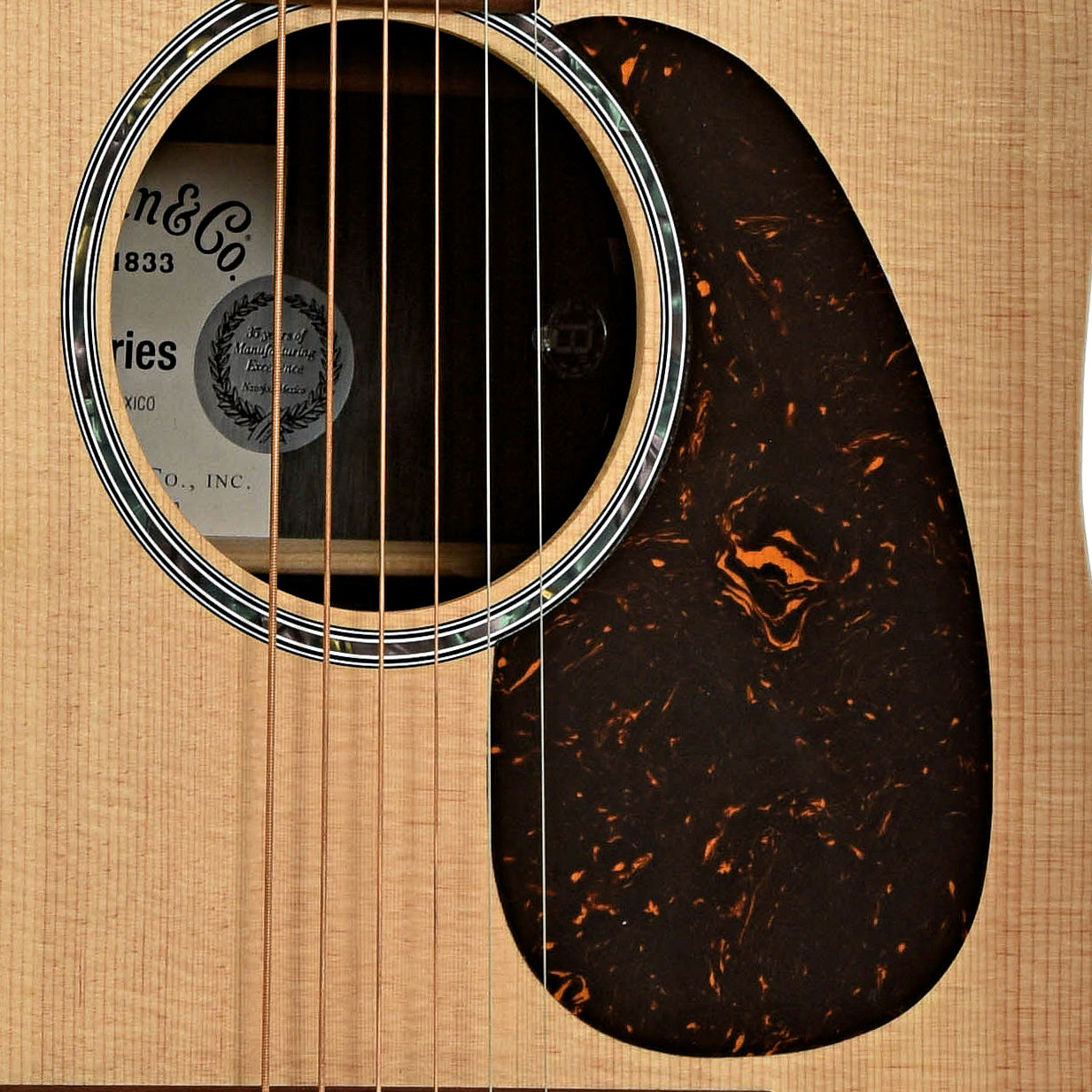 Soundhole of Martin D-X2E Mahogany Acoustic Guitar 