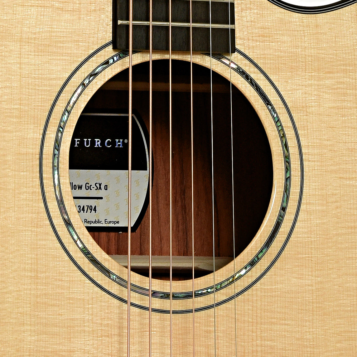 Soundhole of Furch Limited Edition Yellow Gc-SX a Cutaway Acoustic Guitar