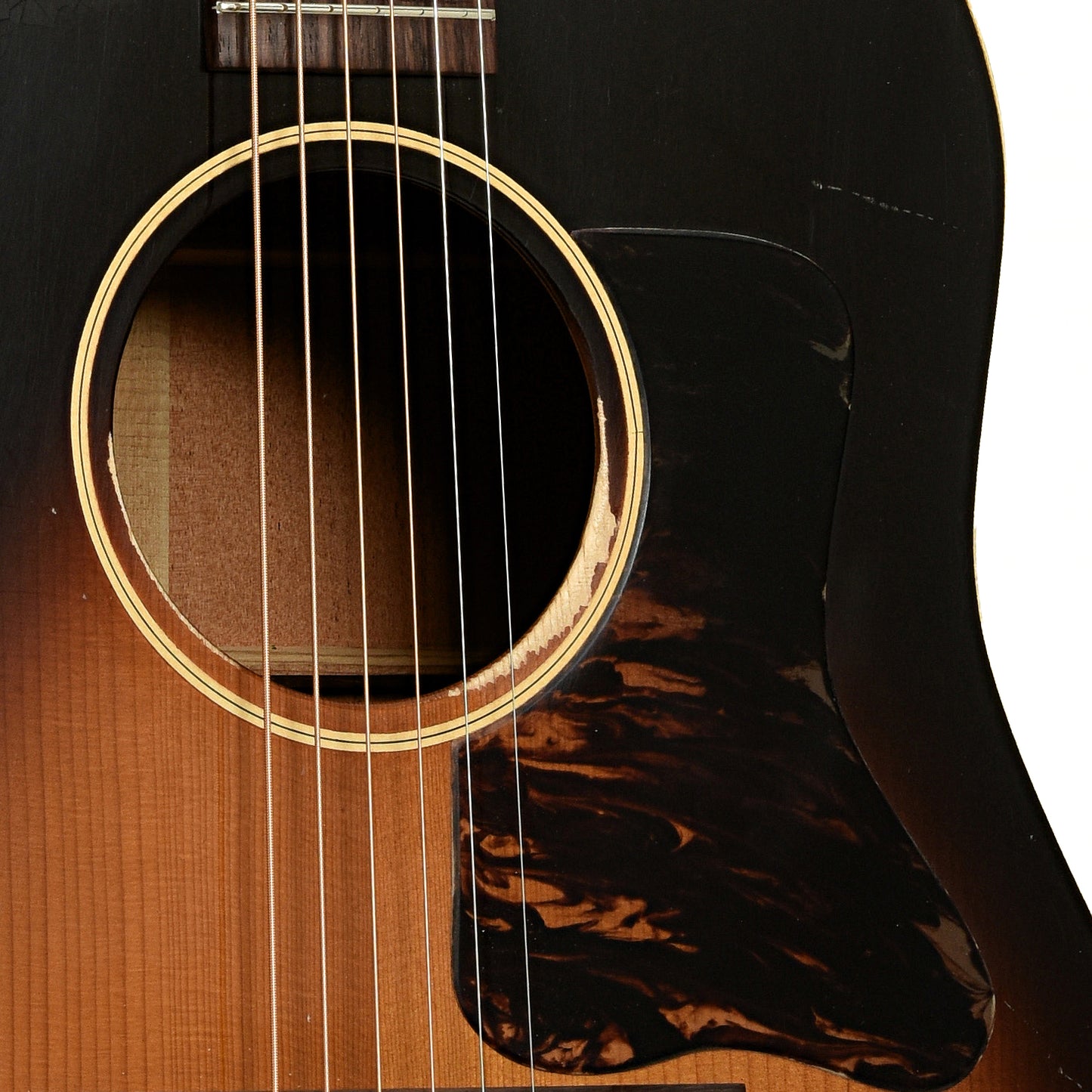 Soundhole of Pre-War Guitars Co. Slope Shoulder Dreadnought Acoustic Guitar, Shadetop, Level 1.5 Aging