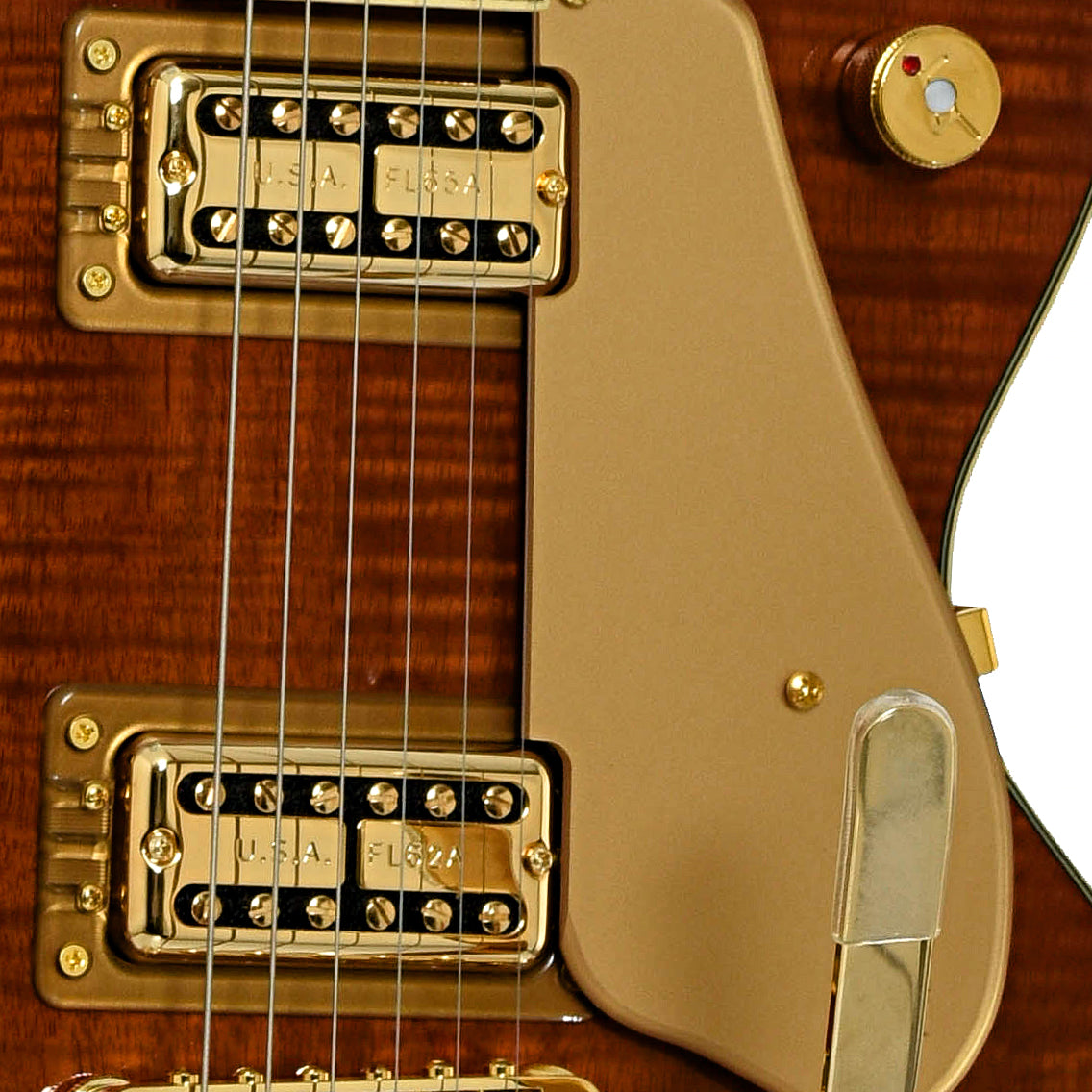 Pickups of Gretsch Electromatic LTD Flame Okoume Broadkaster Jr. Single-Cut with Bigsby, Roundup Orange