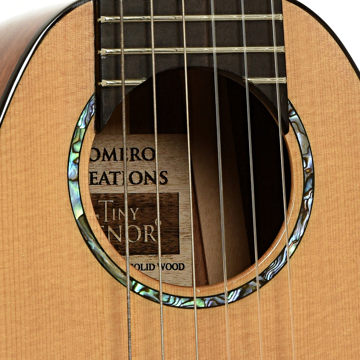 Soundhole of Romero Creations Tiny Tenor 6 String Model Guitar/Uke 