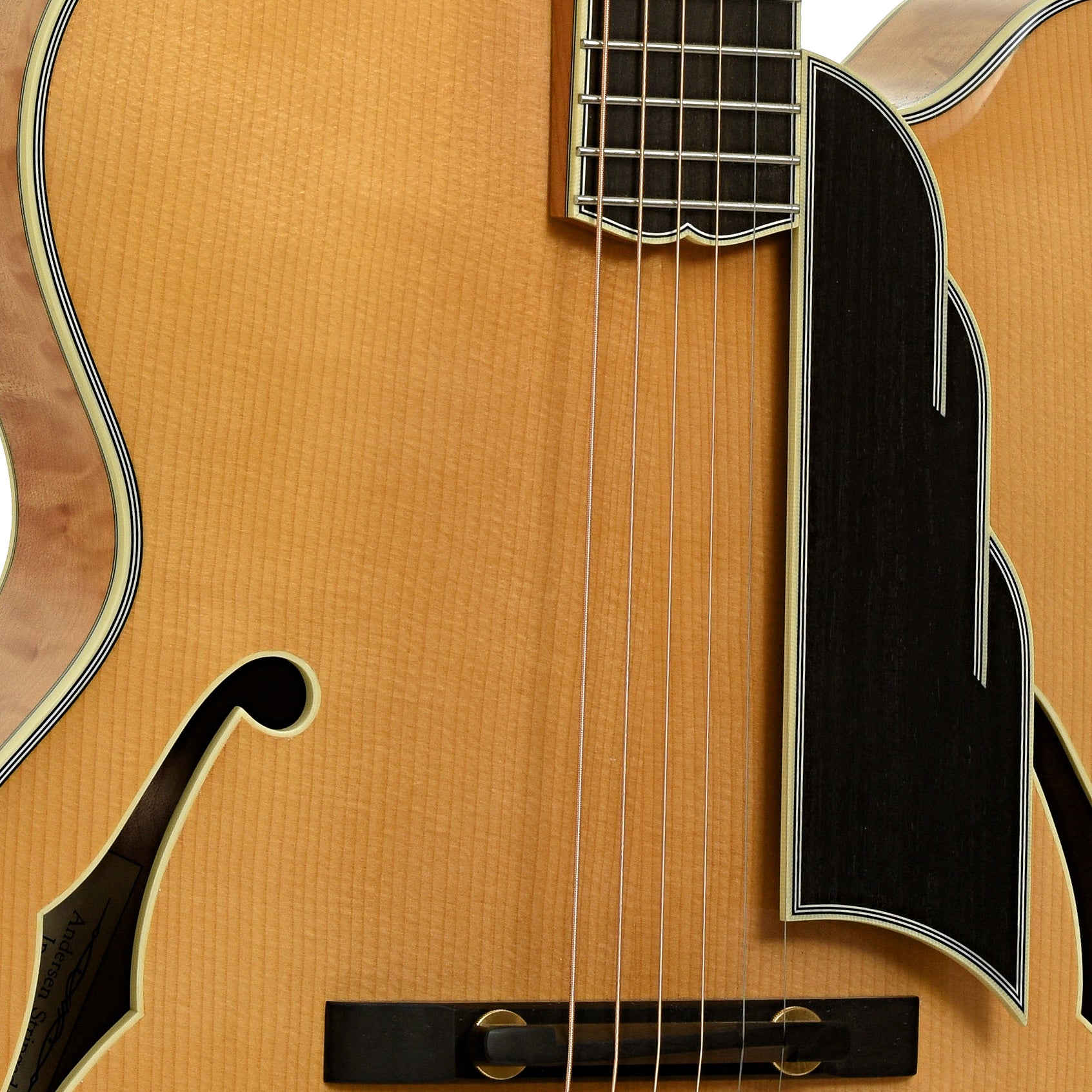 Bridge and pickguard of Andersen Emerald City Hollowbody Archtop Acoustic Guitar