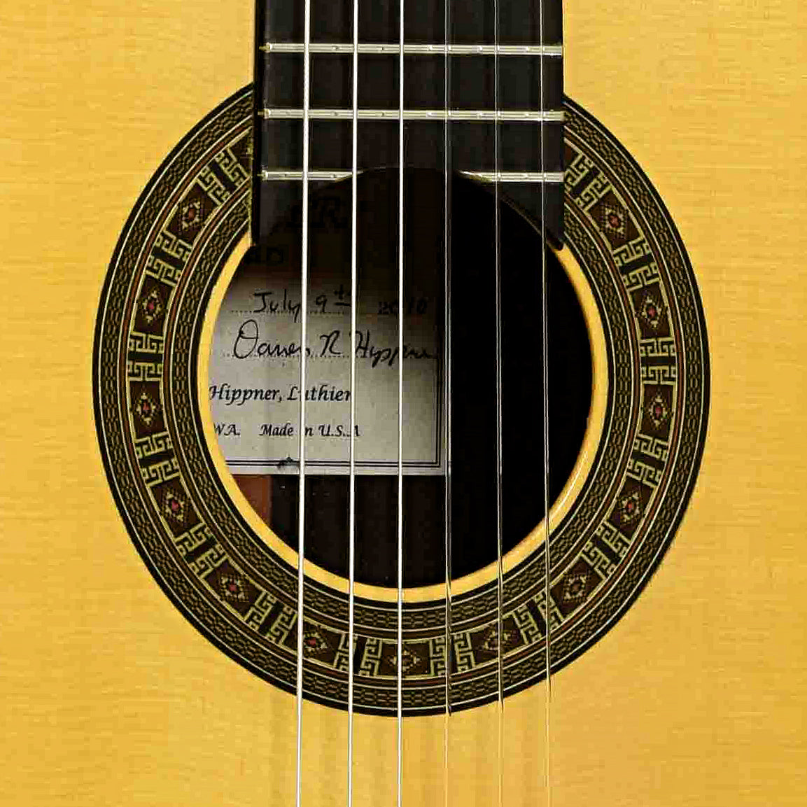 Soundhole of Hippner Guitars Hauser Classical Guitar 