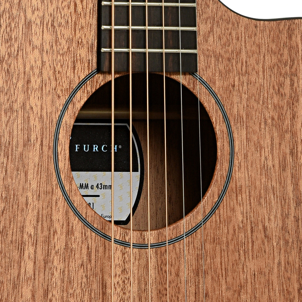 Soundhole of Furch MMa Travel Acoustic Guitar