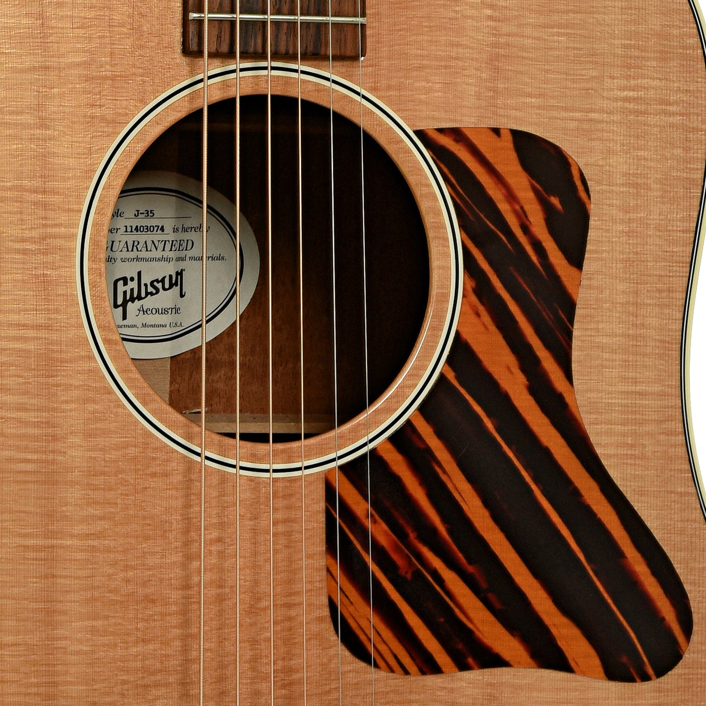 Soundhole of Gibson J-35 Reissue Acoustic Guitar 