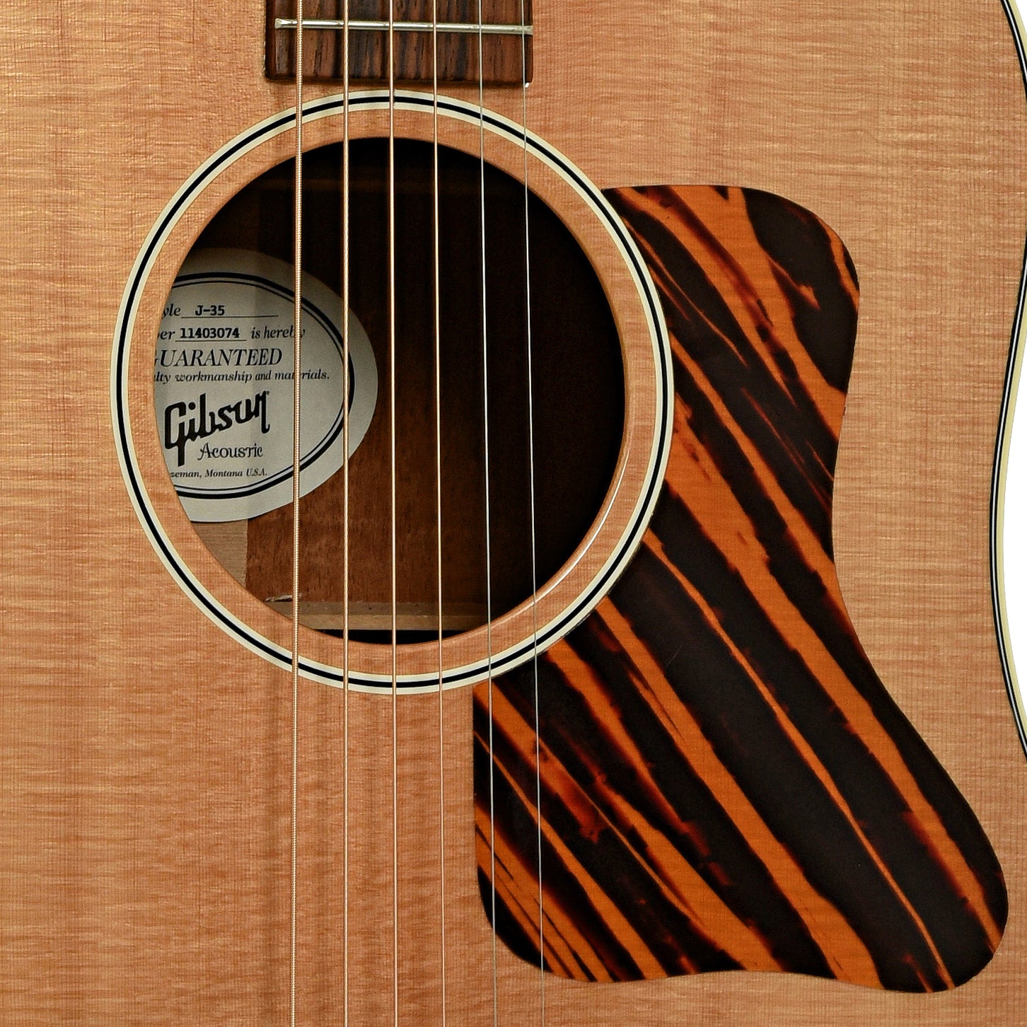 Soundhole of Gibson J-35 Reissue Acoustic Guitar 