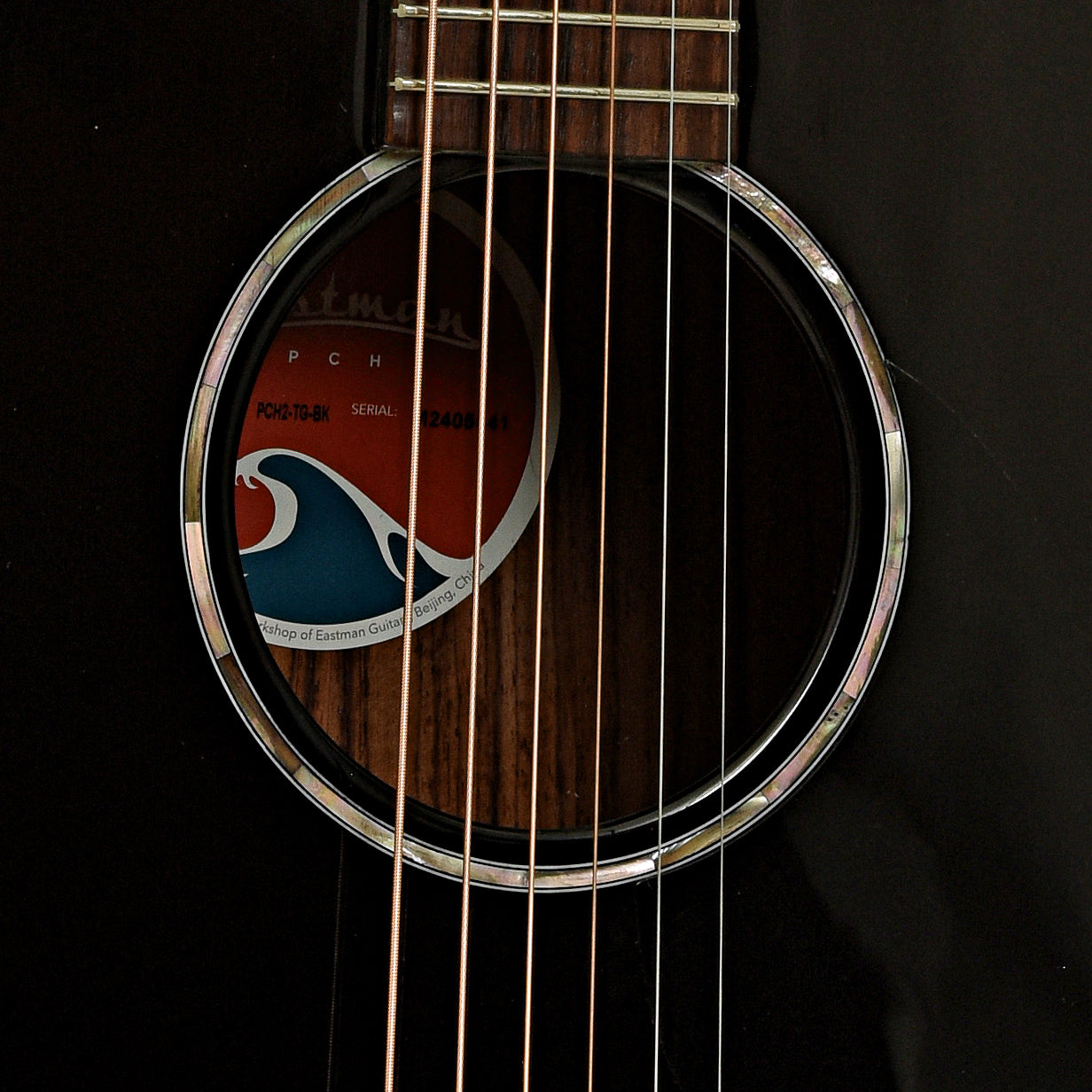 Soundhole of Eastman PCH2-TG Acoustic Guitar