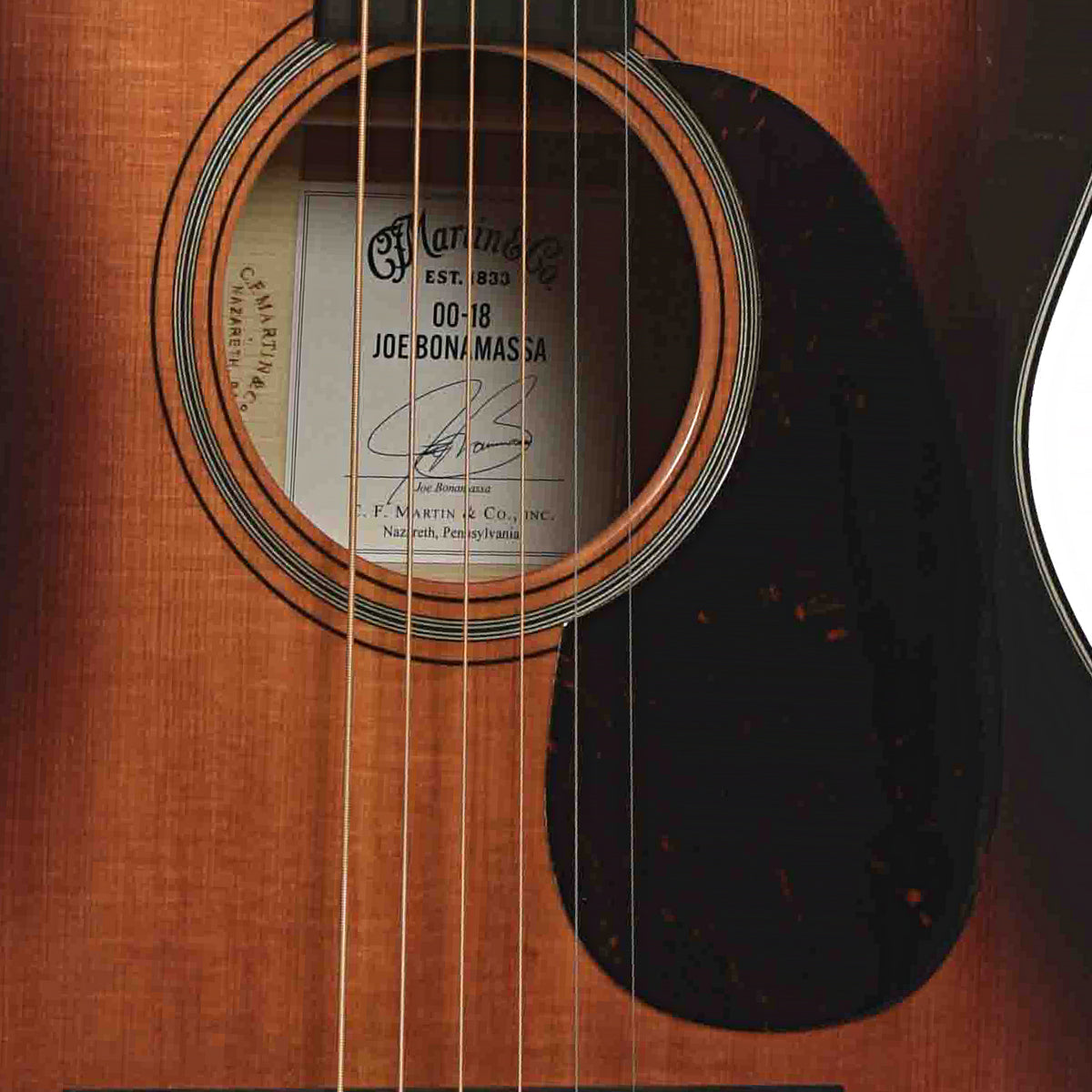 Soundhole of Martin 00-18 Joe Bonamassa Acoustic Guitar & Case