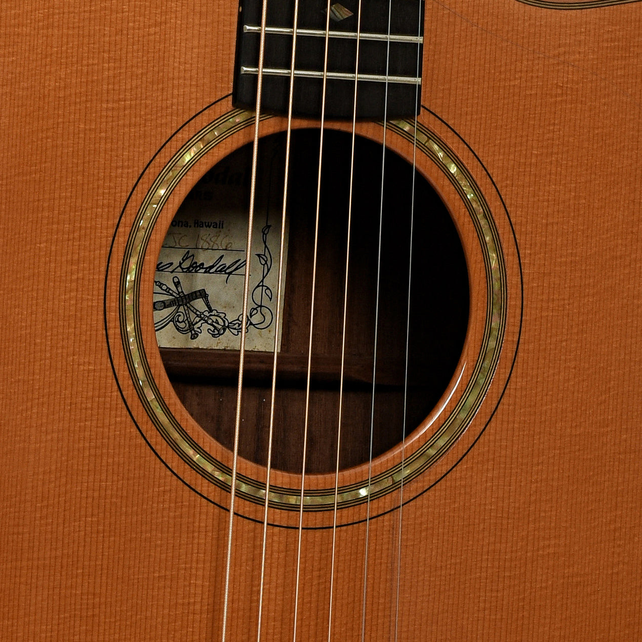 Soundhole of Goodall RCJC Acoustic Guitar