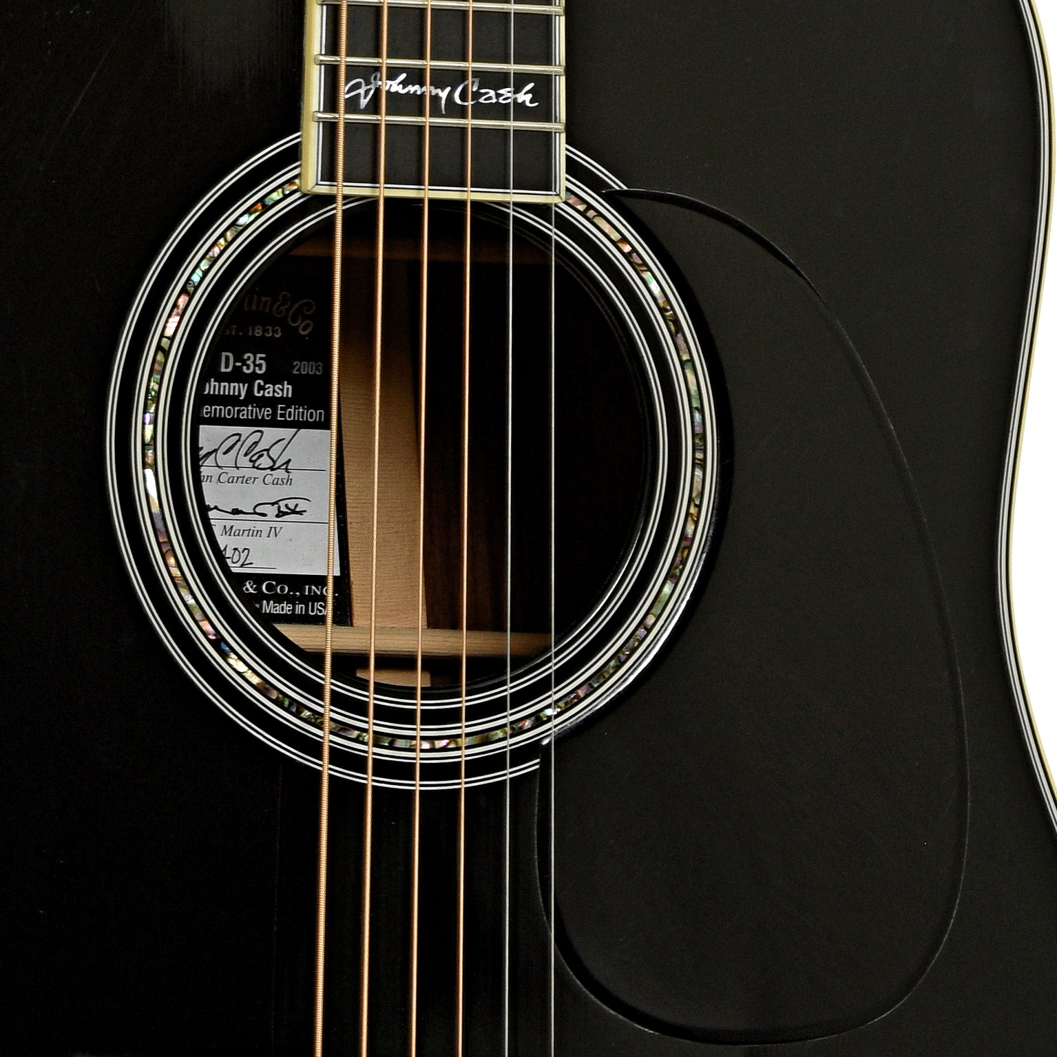 Soundhole of Martin D-35JC Johnny Cash Acoustic Guitar