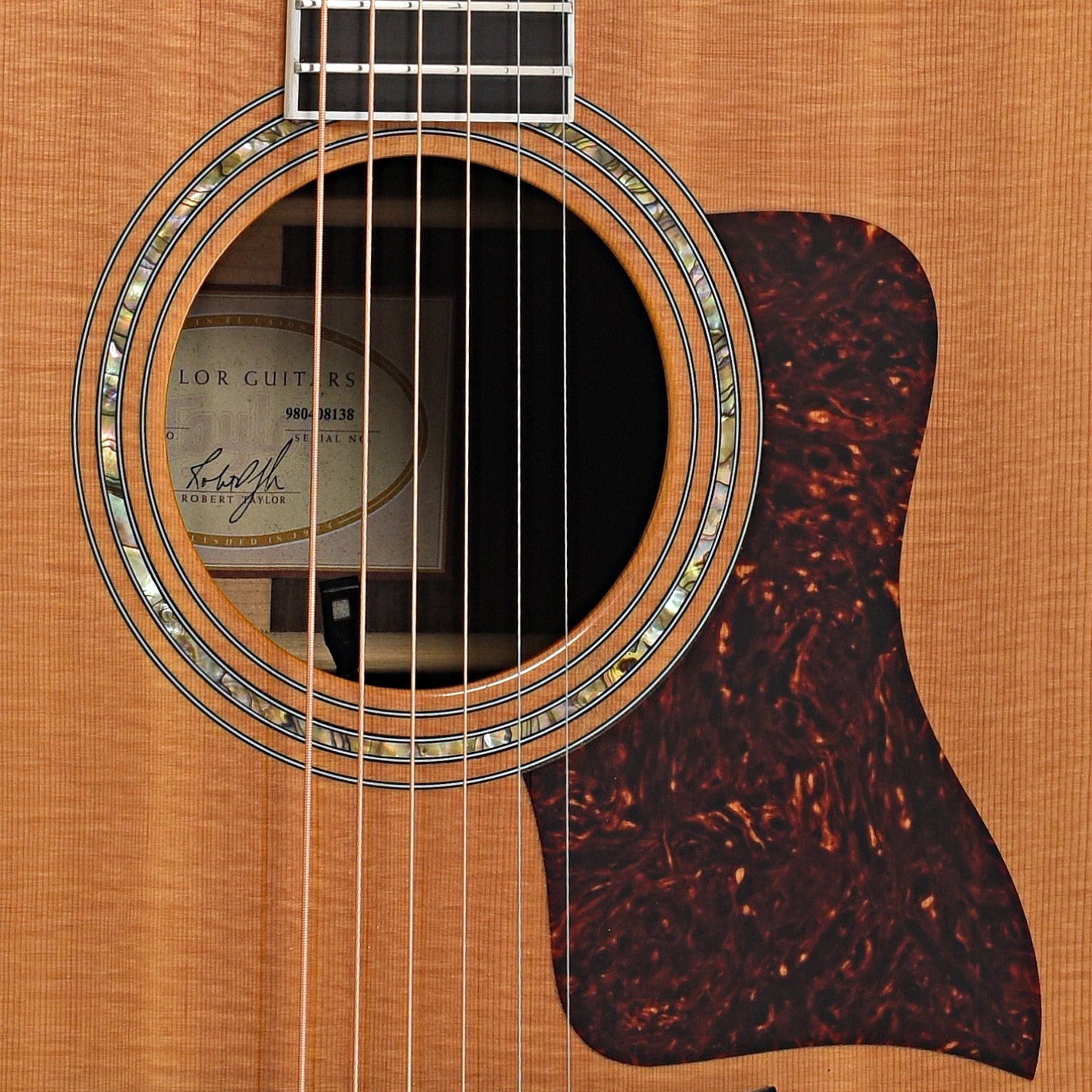 Sound hole and pickguard of Taylor DCSM Dan Crary Acoustic Guitar (1998)