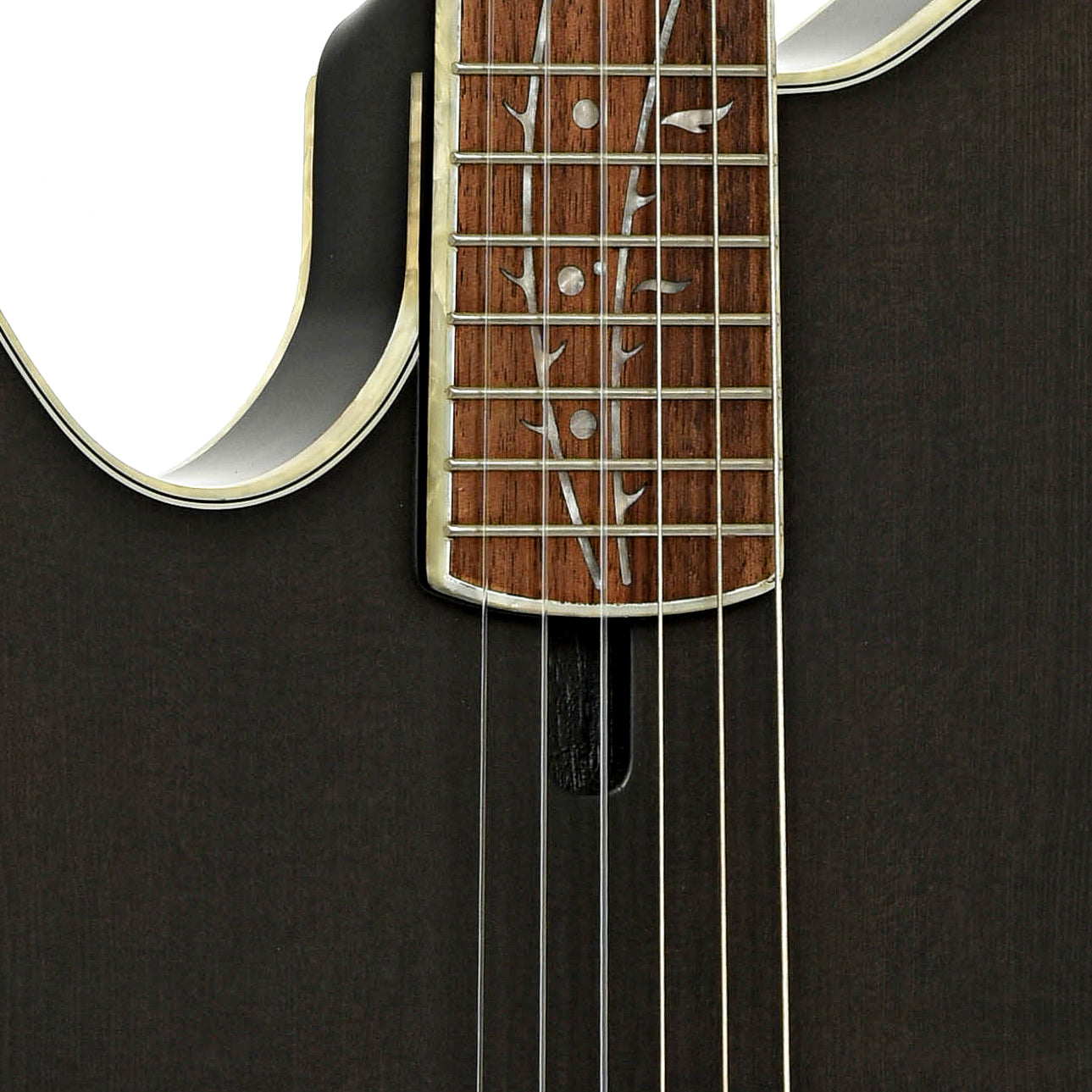 Frotn neck joint of Ibanez TOD10NL Tim Henson Signature Acoustic-Electric Nylon String Guitar - Left Handed, Transparent Black Flat