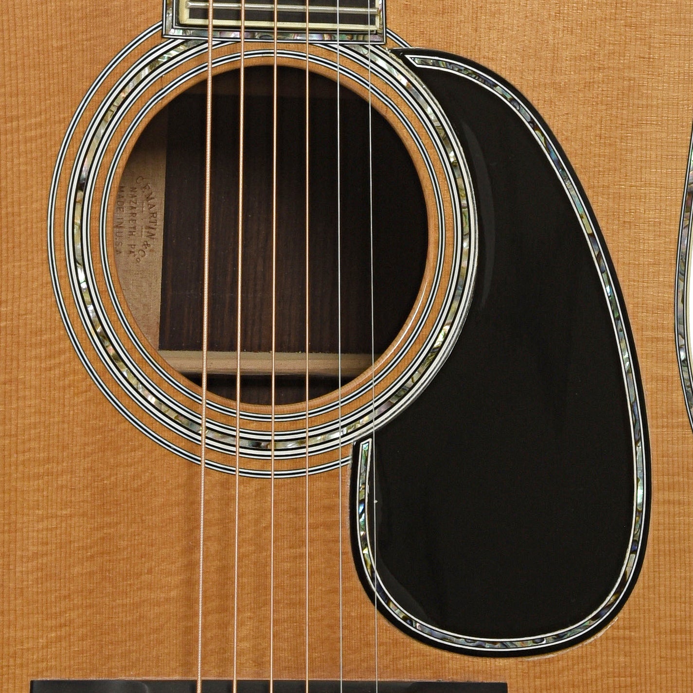 Soundhole of Martin Custom Dreadnought Acoustic Guitar 