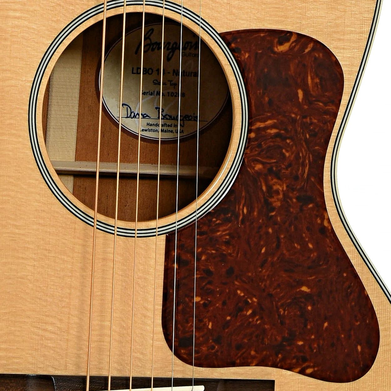 Soundhole of Bourgeois Professional Series Natural LDB-O Acoustic Guitar and Case, 14 Fret