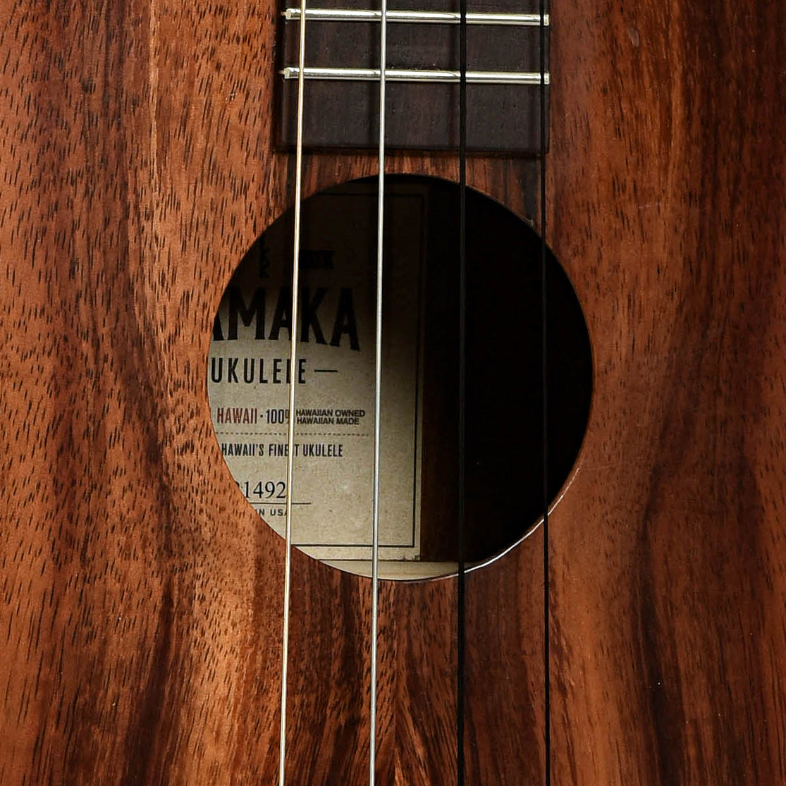 Soundhole of Kamaka HF-4 Baritone Ukulele 