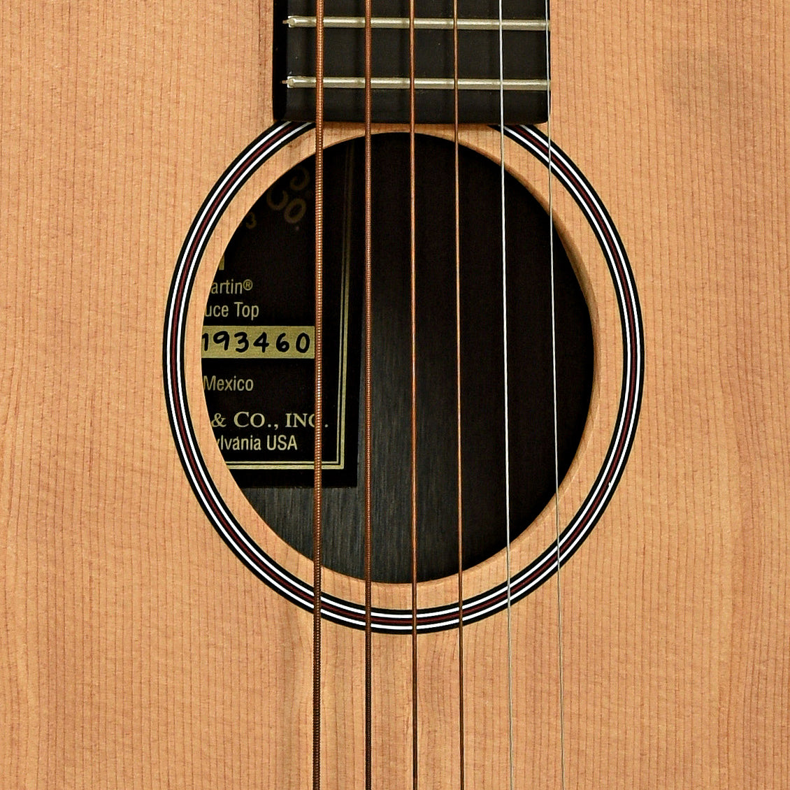Soundhole of Martin LX-1 Little Martin Acoustic Guitar