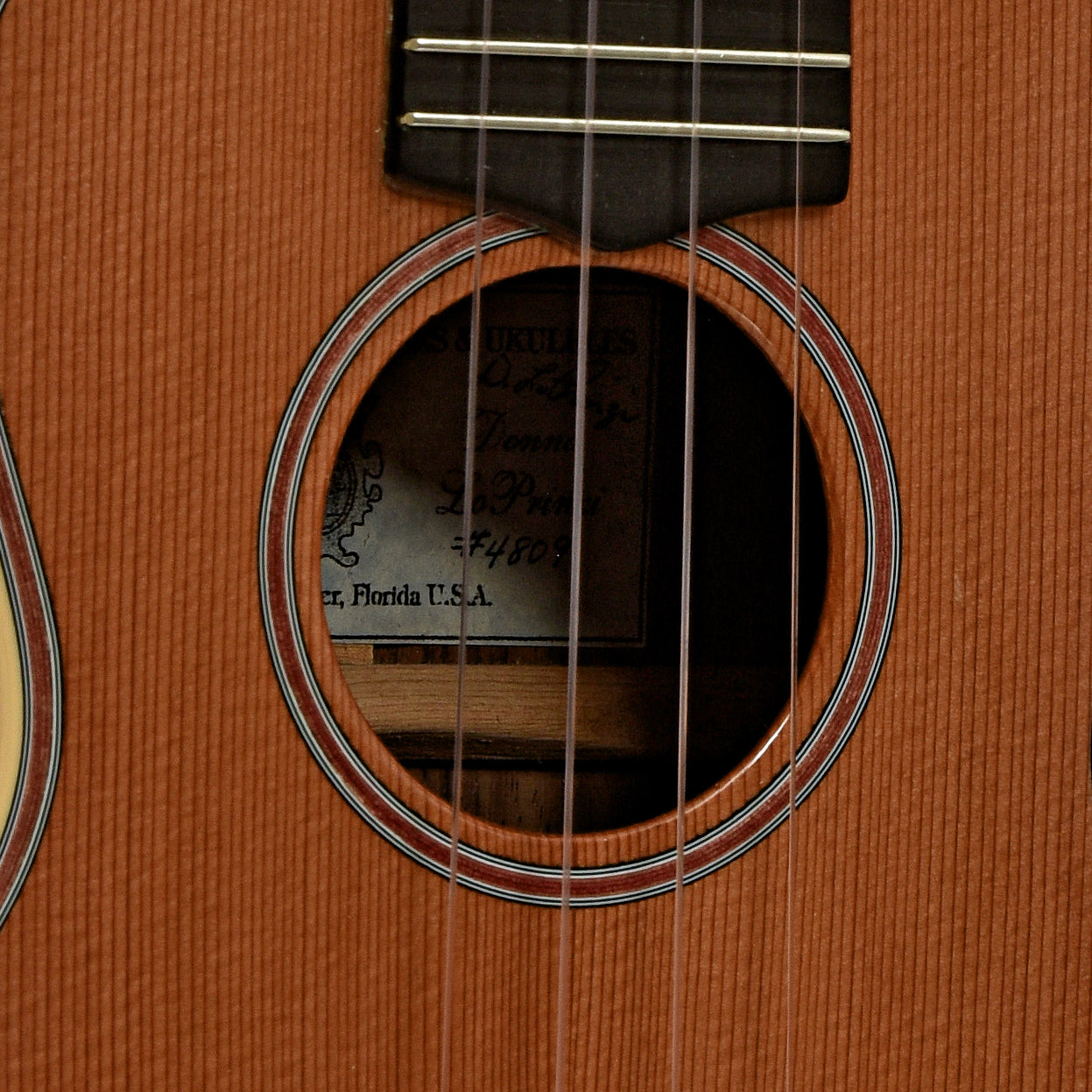Soundhole of LoPrinzi MRC-C Concert Ukulele
