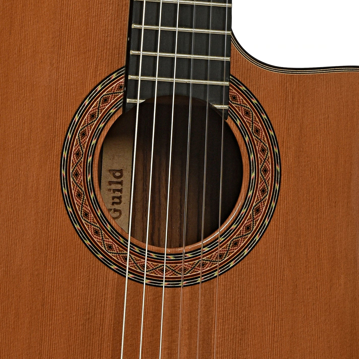 Soundhole of Guild GN-5 Nylon String Acoustic-Electric Guitar 