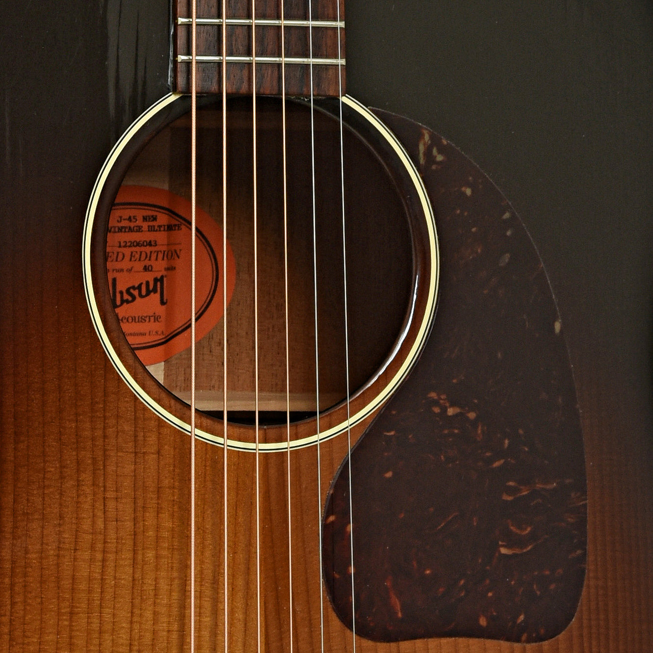 Soundhole of Gibson J-45 New Vintage Ultimate Acoustic Guitar