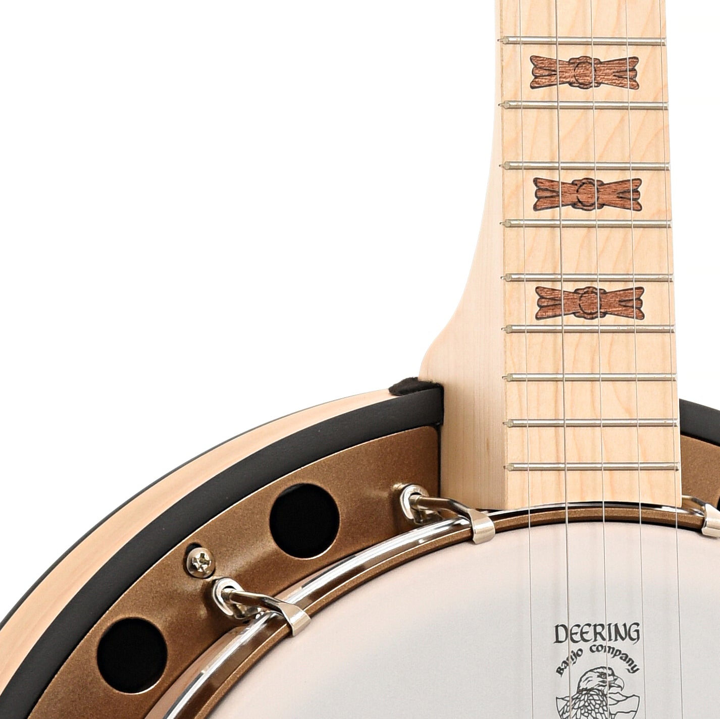 Front body and neck join of Deering Goodtime 2 Deco Resonator Banjo