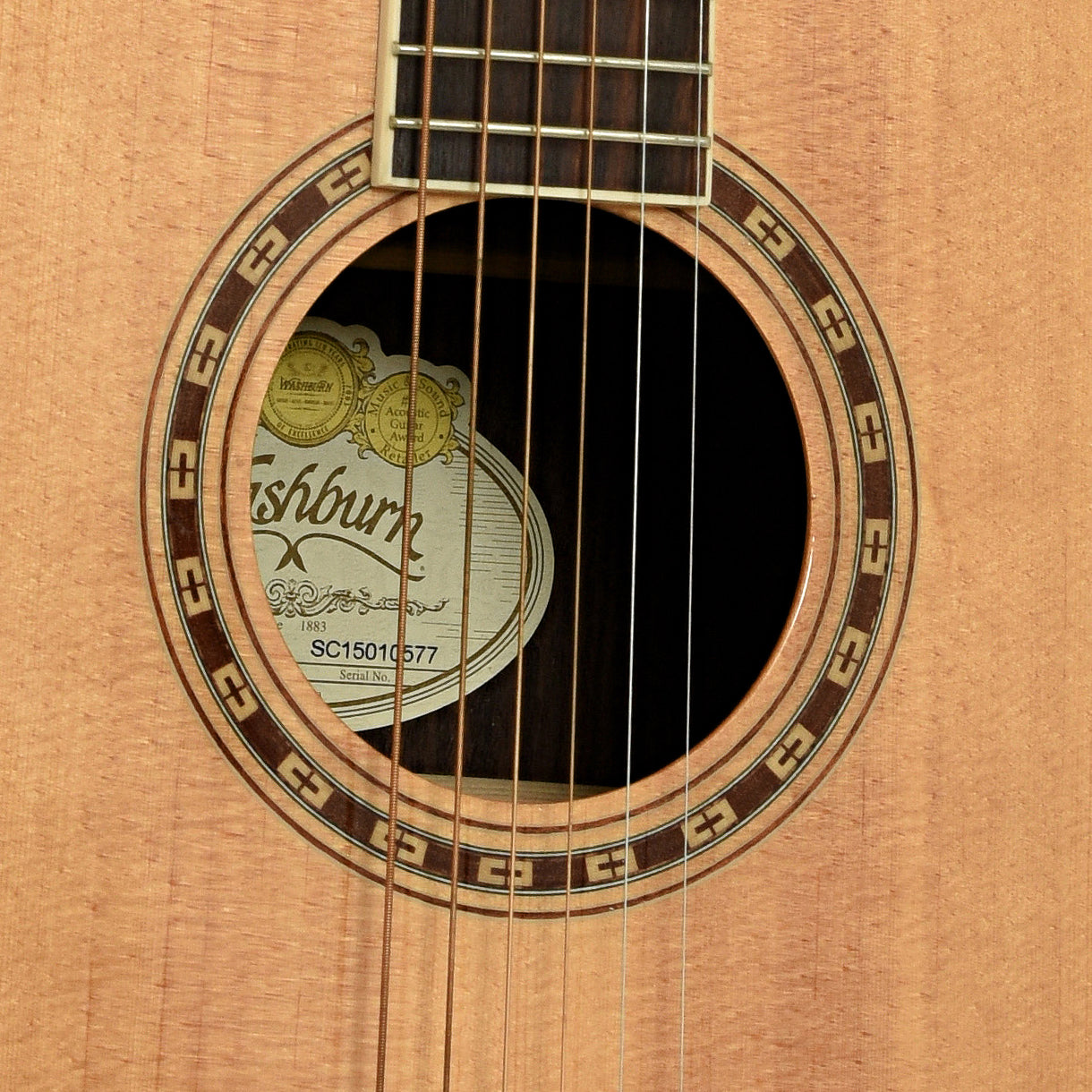 Soundhole of Washburn WD20S Acoust ic Guitar