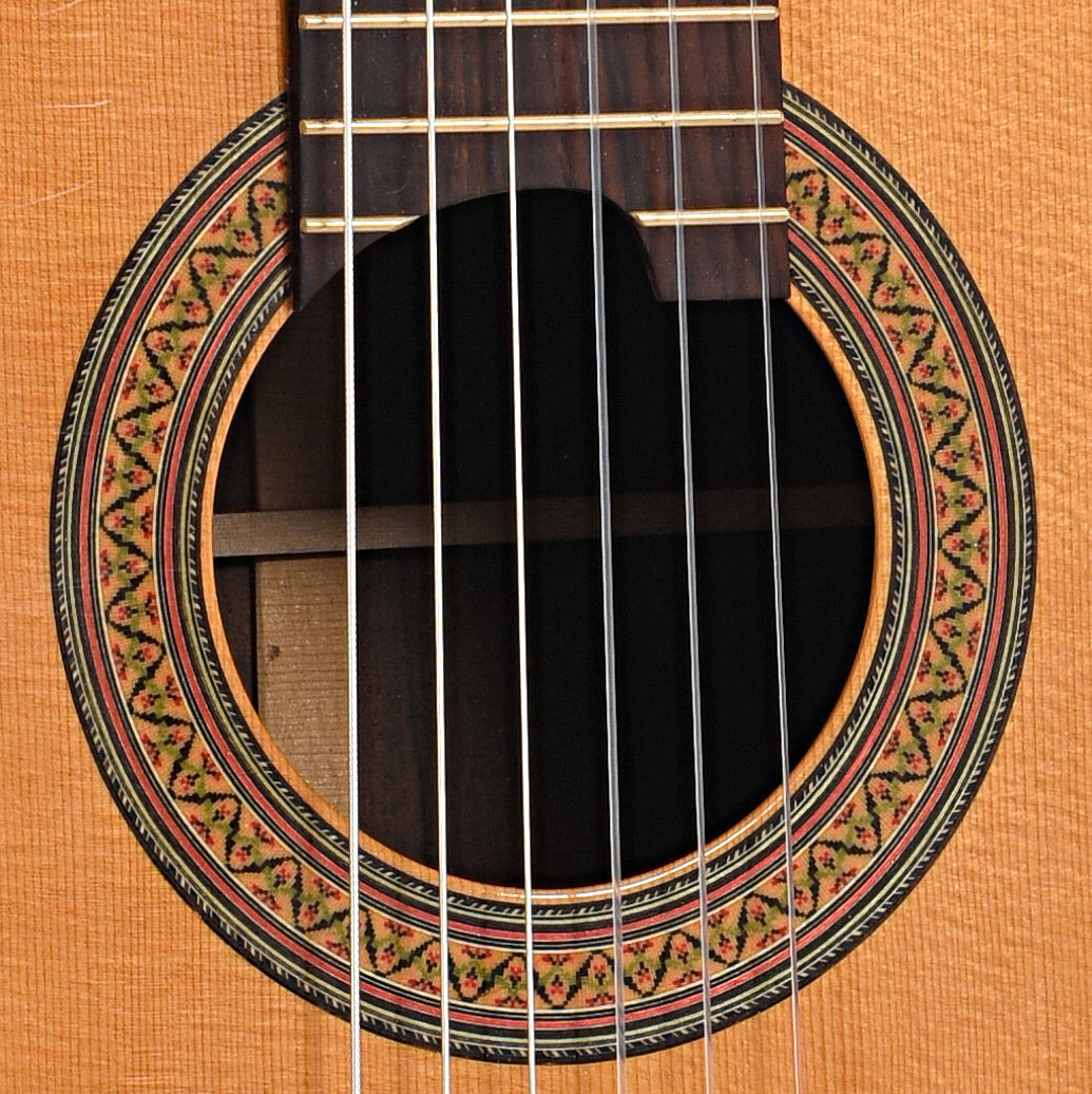 Sound hole of Benfield Tiny Rose Classical Guitar (c.2005)