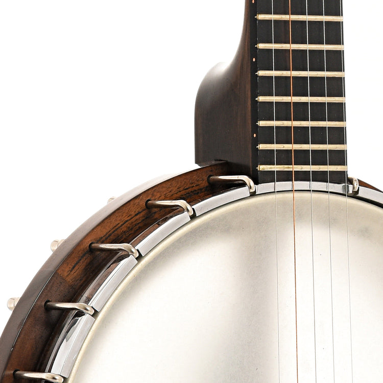 Front body and neck join of Denny Openback Banjo, Xenagos, Flathead Tone Ring