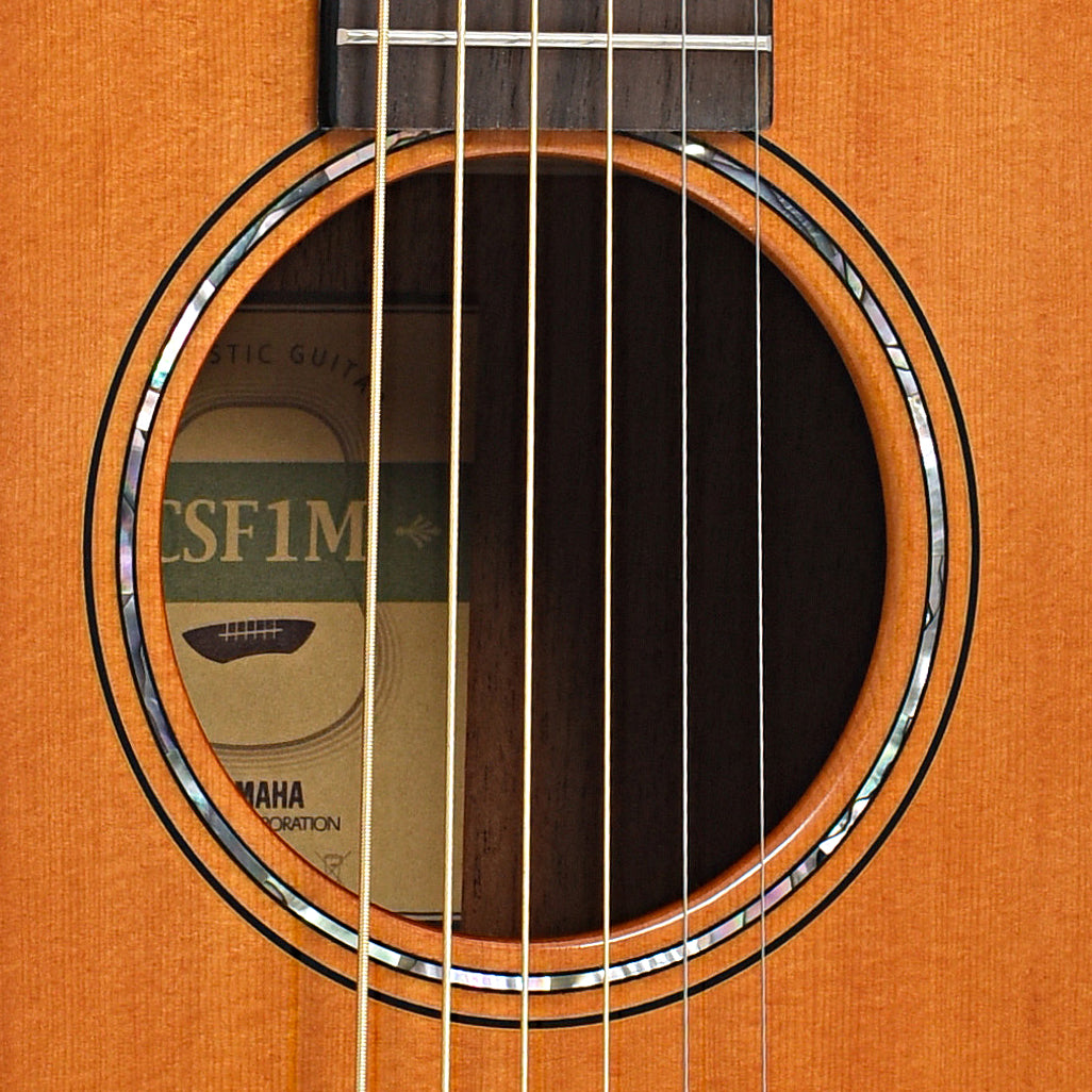 Sound hole of Yamaha CSF1M Vintage Natural Parlor Guitar