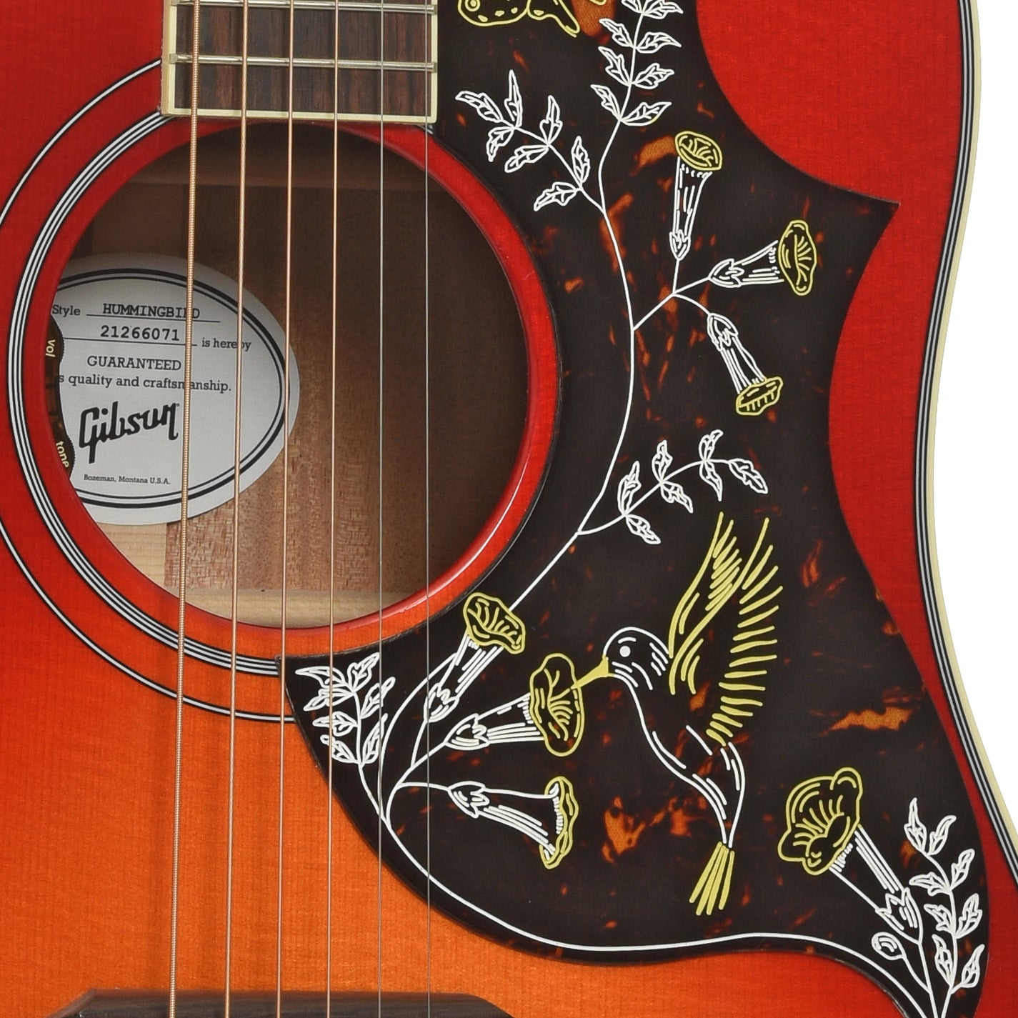 Soundhole of Gibson Hummingbird Standard Acoustic Guitar