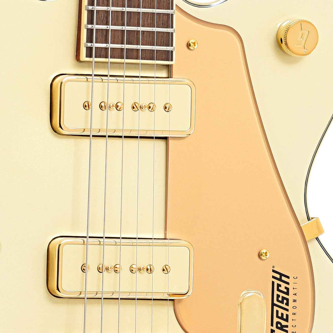 Pickups of Gretsch Electromatic Pristine LTD Double-Cut with Bigsby, White Gold