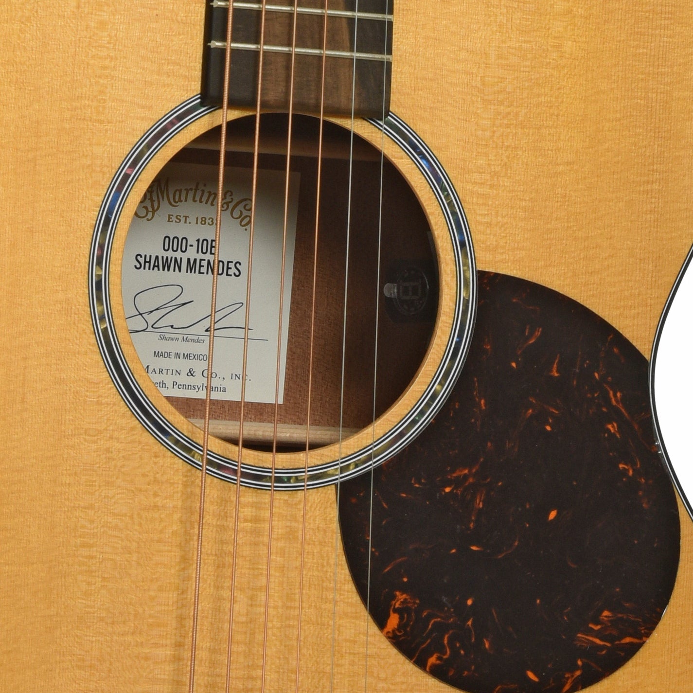 Soundhole of Martin 000-10E Shawn Mendes Guitar