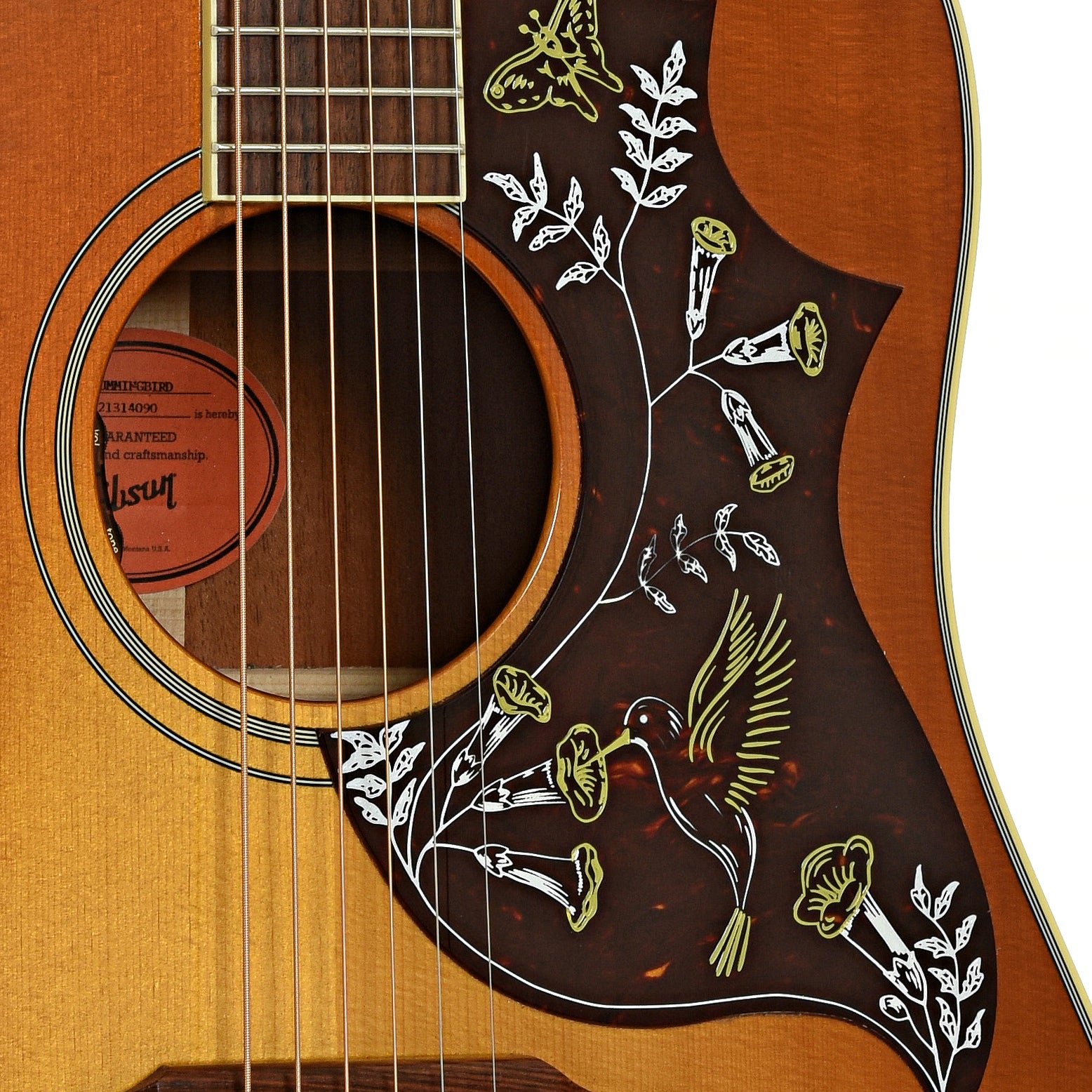 Soundhole of Gibson Hummingbird Original Acoustic Guitar