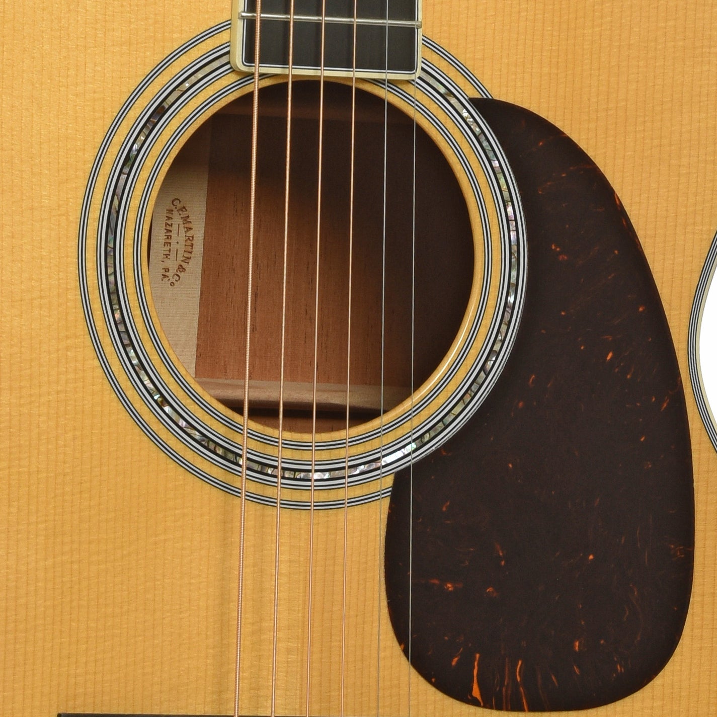 Soundhole of Martin Custom Shop J-40 Mahogany Acoustic Guitar  