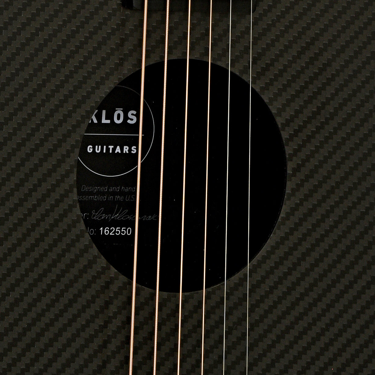Soundhole of KLOS Full Carbon Acoustic-Electric Travel Guitar, B-Stock