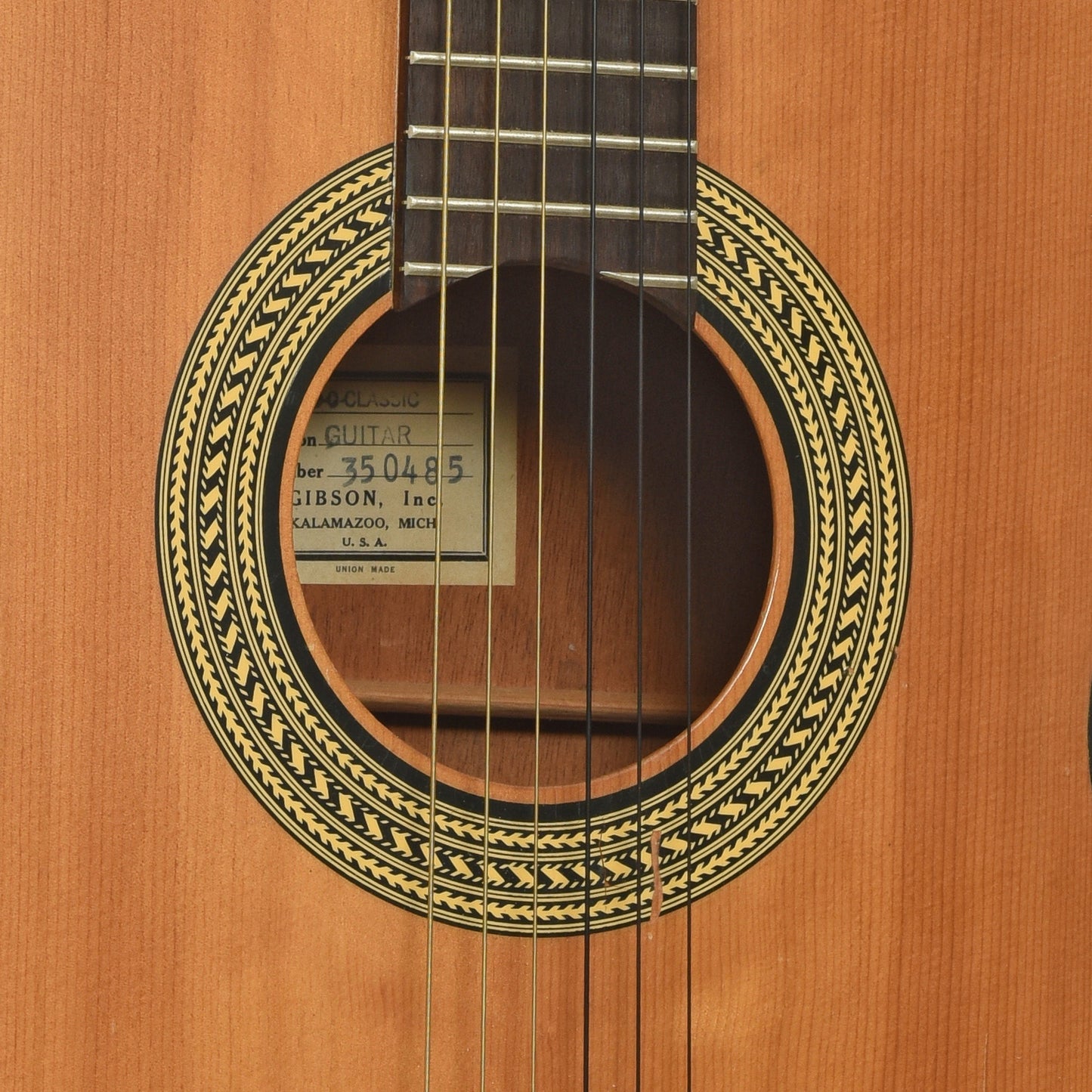 Soundhole of Gibson C-0 Classical acoustic Guitar 