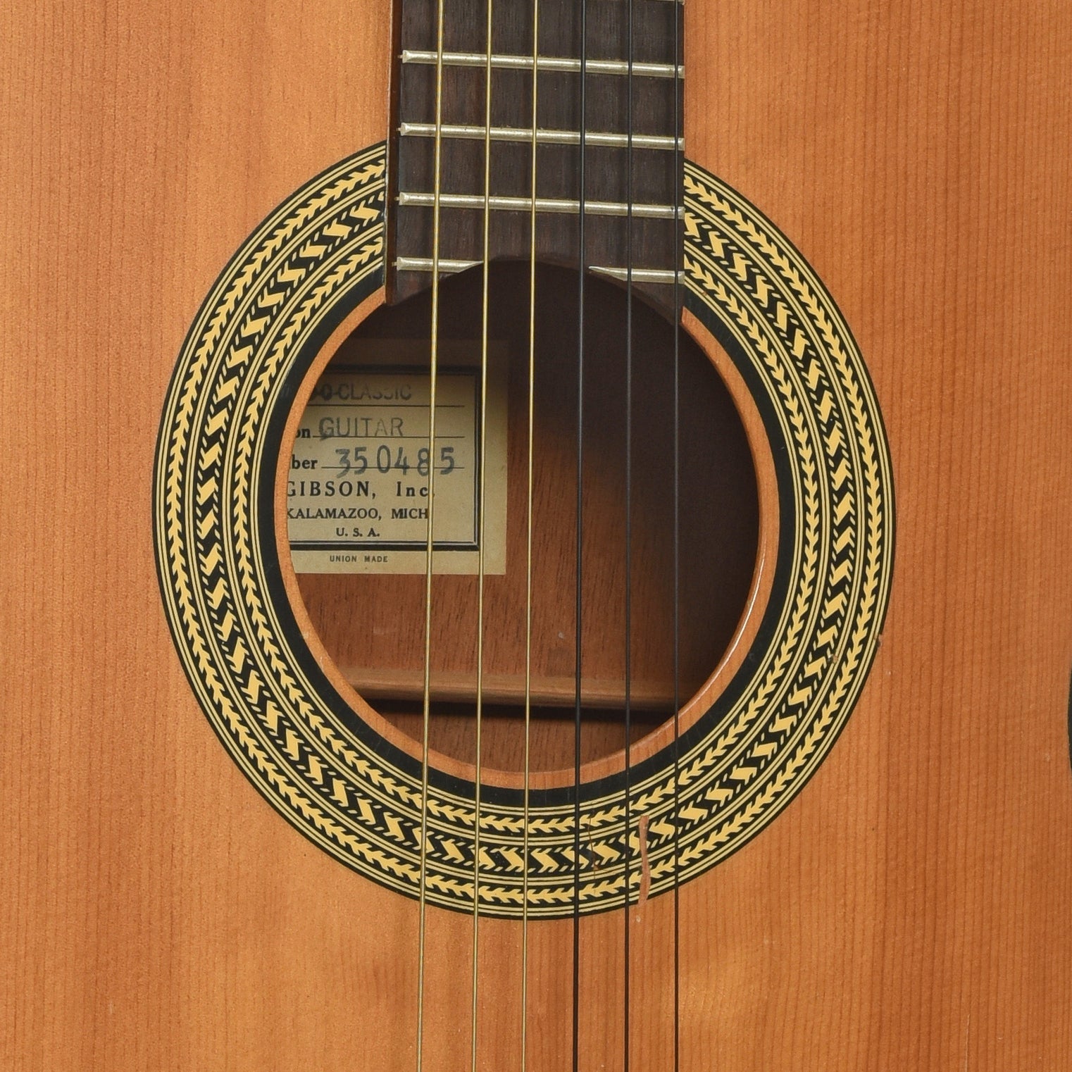 Soundhole of Gibson C-0 Classical acoustic Guitar 