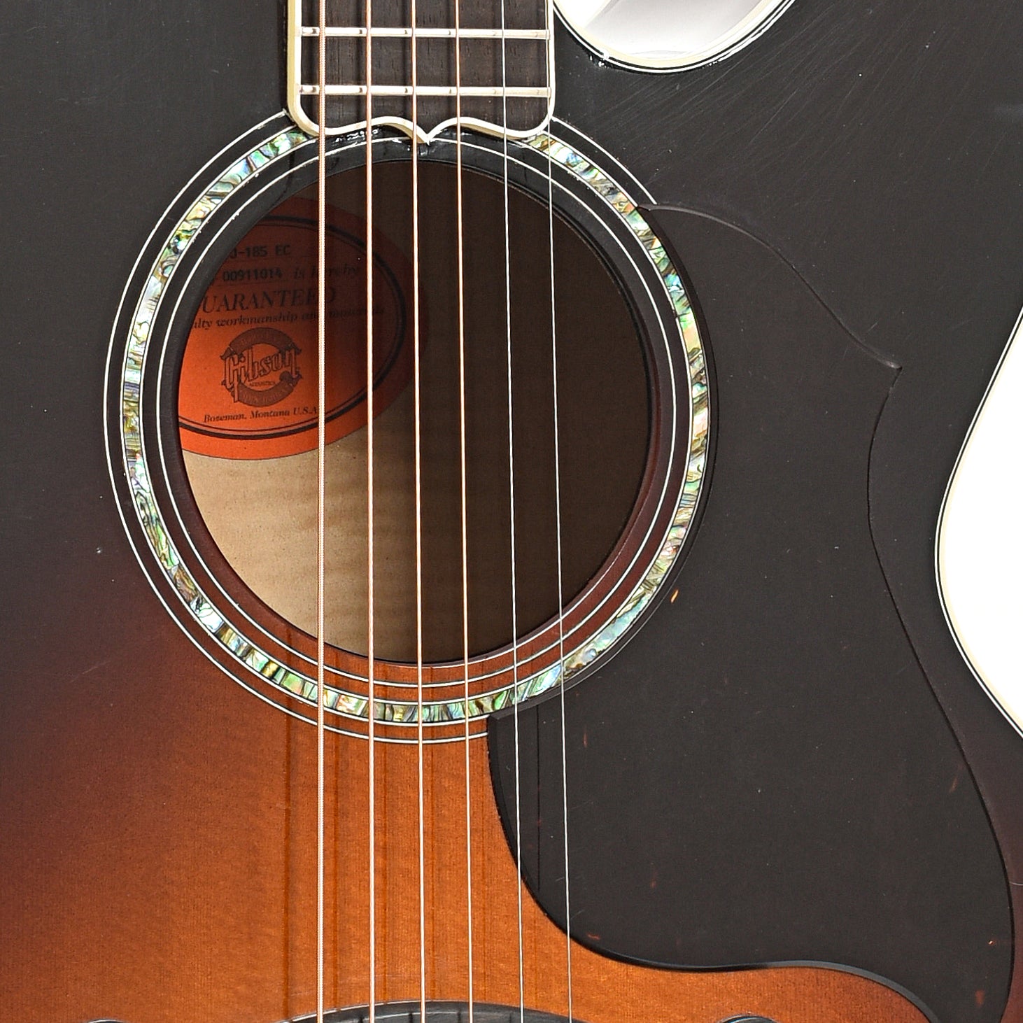 Soundhole of 2001 Gibson J-185 EC Acoustic Guitar 