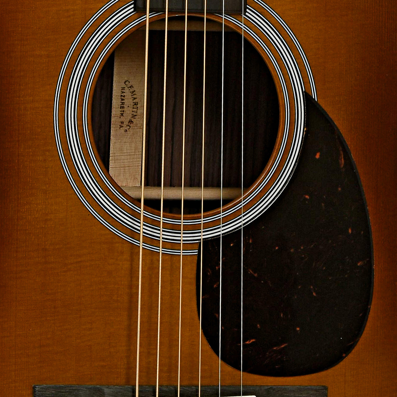 Soundhole of Martin OM-28 Ambertone Acoustic Guitar