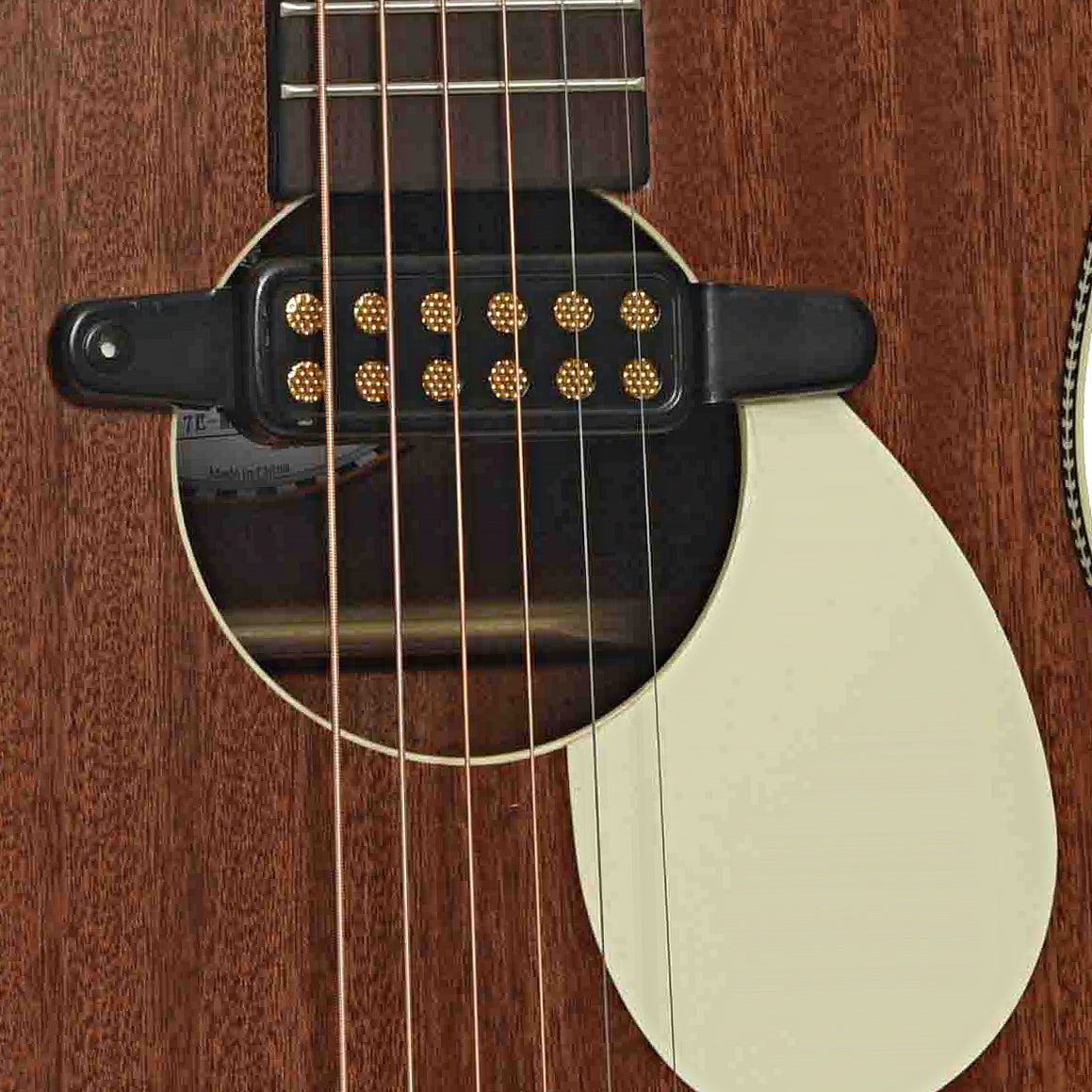Soundhole of Recording King Dirty 30's Acoustic-Electric Parlor Guitar, Mahogany