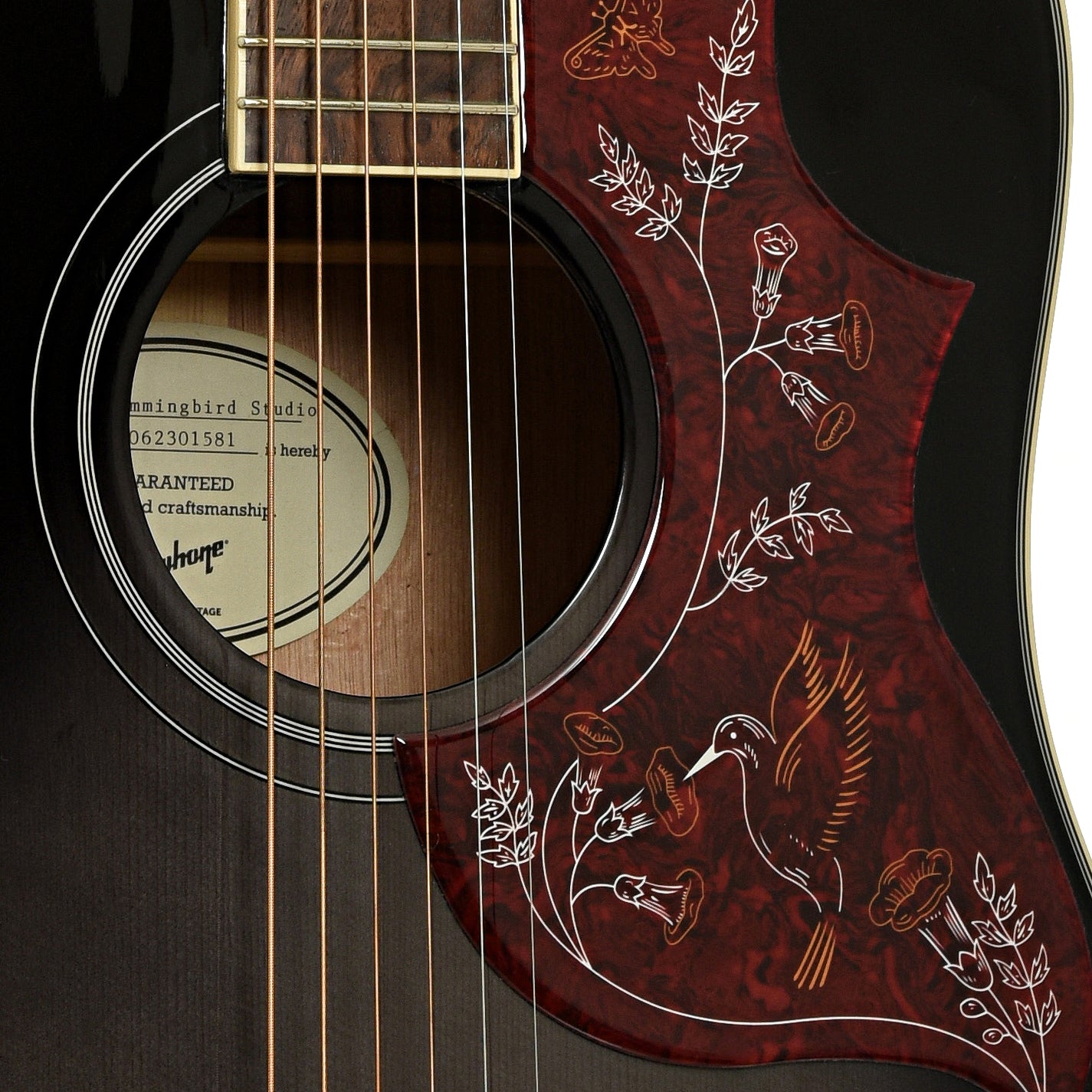 Soundhole of Epiphone Hummingbird Studio Acoustic-Electric Guitar 