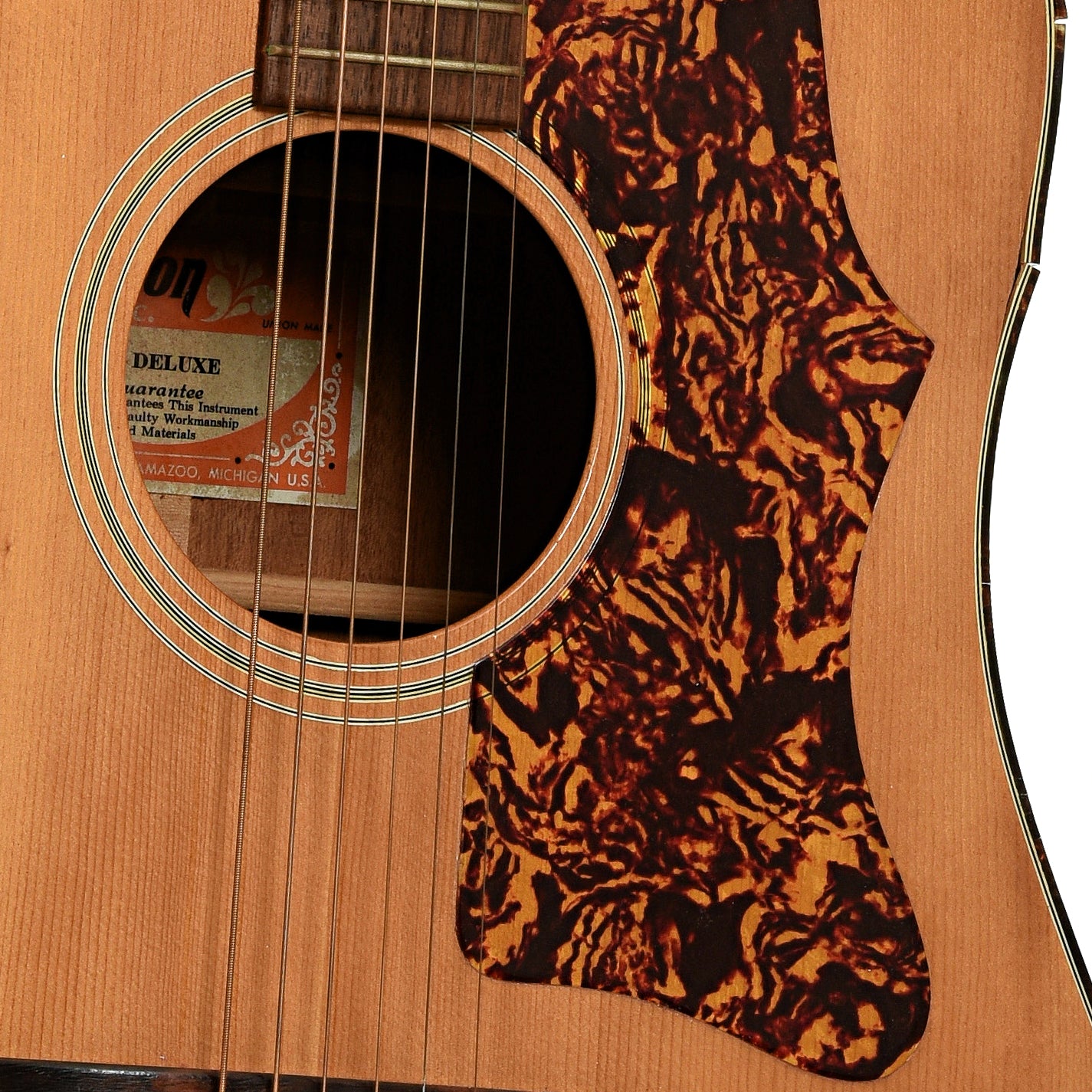 Soundhole of Gibson J-50 Deluxe Acoustic Guitar