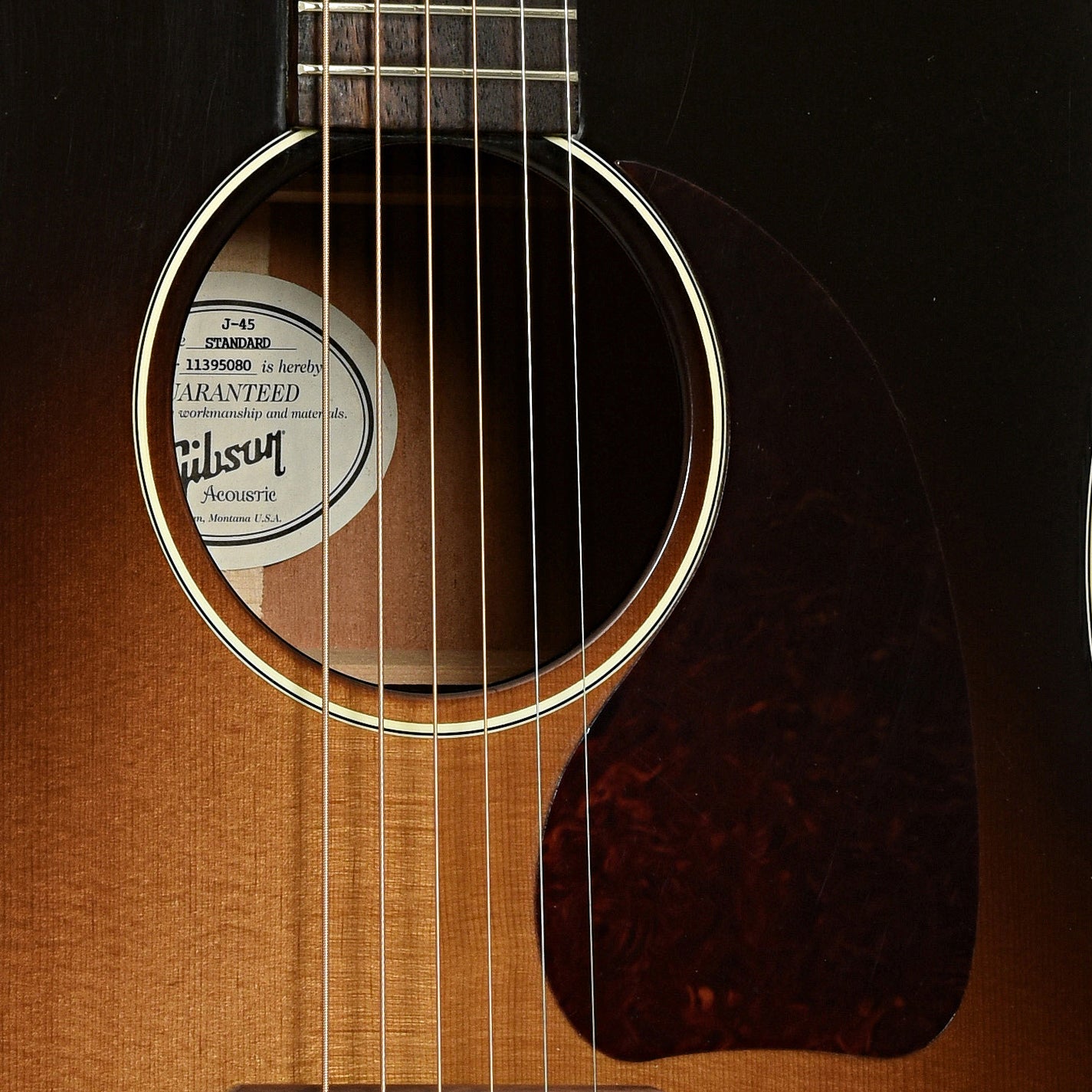 Soundhole of Gibson J-45 Standard Acoustic Guitar